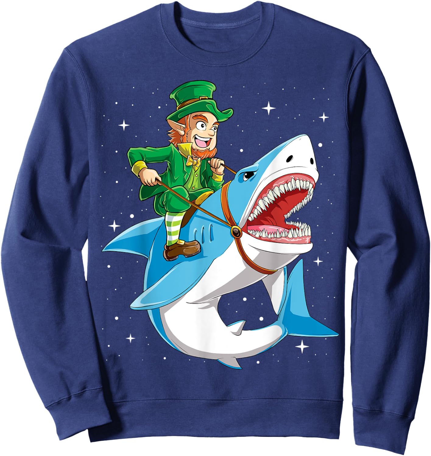 Leprechaun Riding Shark St Patricks Day Boys Girls Men Women Sweatshirt - Sweatshirt | Navy
