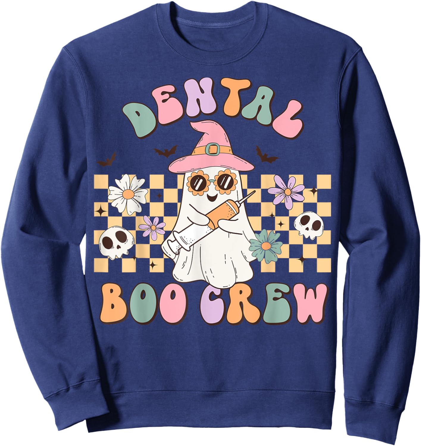 Dental Boo Crew Retro Halloween Dental Assistant Sweatshirt - Sweatshirt | Navy