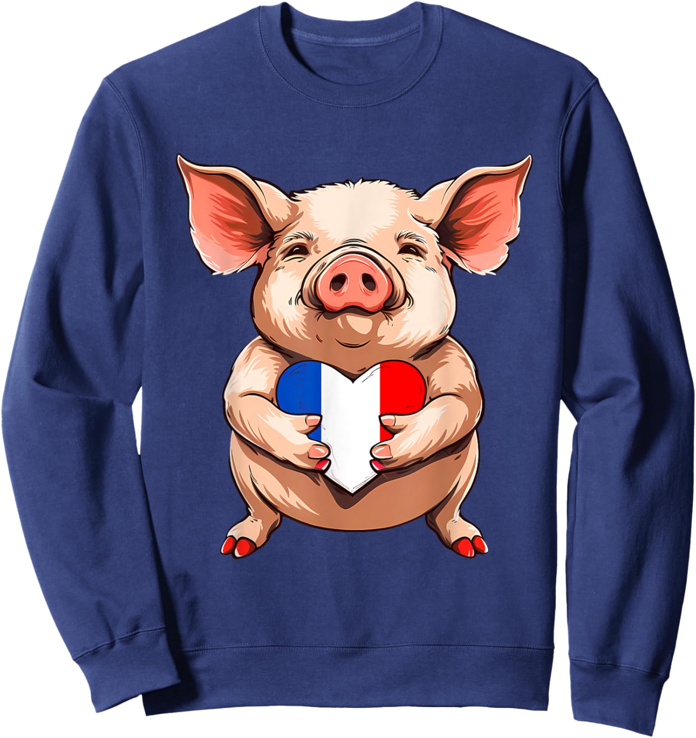 Flag of France Pig French Heart Pride French Roots , Black, S Sweatshirt - Sweatshirt | Navy