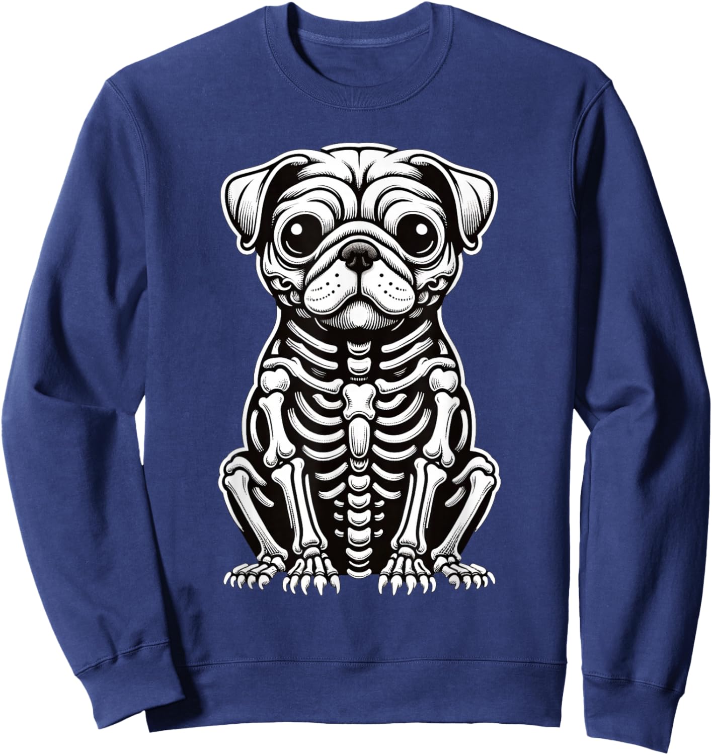 Dog Pug Skeleton Halloween Sweatshirt - Sweatshirt | Navy