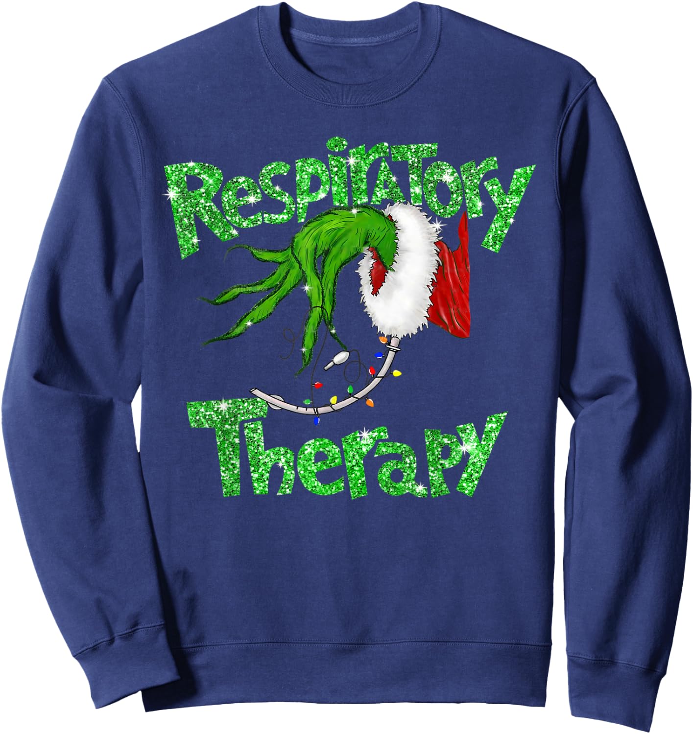 Respiratory Therapy Christmas Pulmonologist Nurse Pajamas Sweatshirt - Sweatshirt | Navy