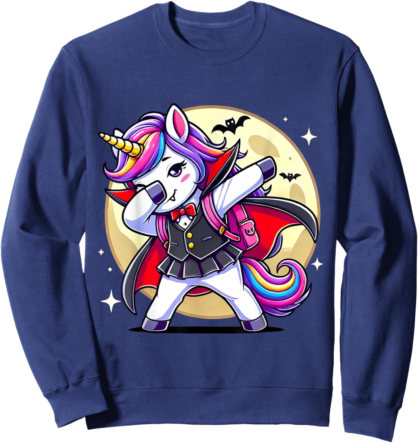 Funny Unicorn Dabbing Costumes Dab Spooky Halloween Vampire Sweatshirt - Sweatshirt | Navy