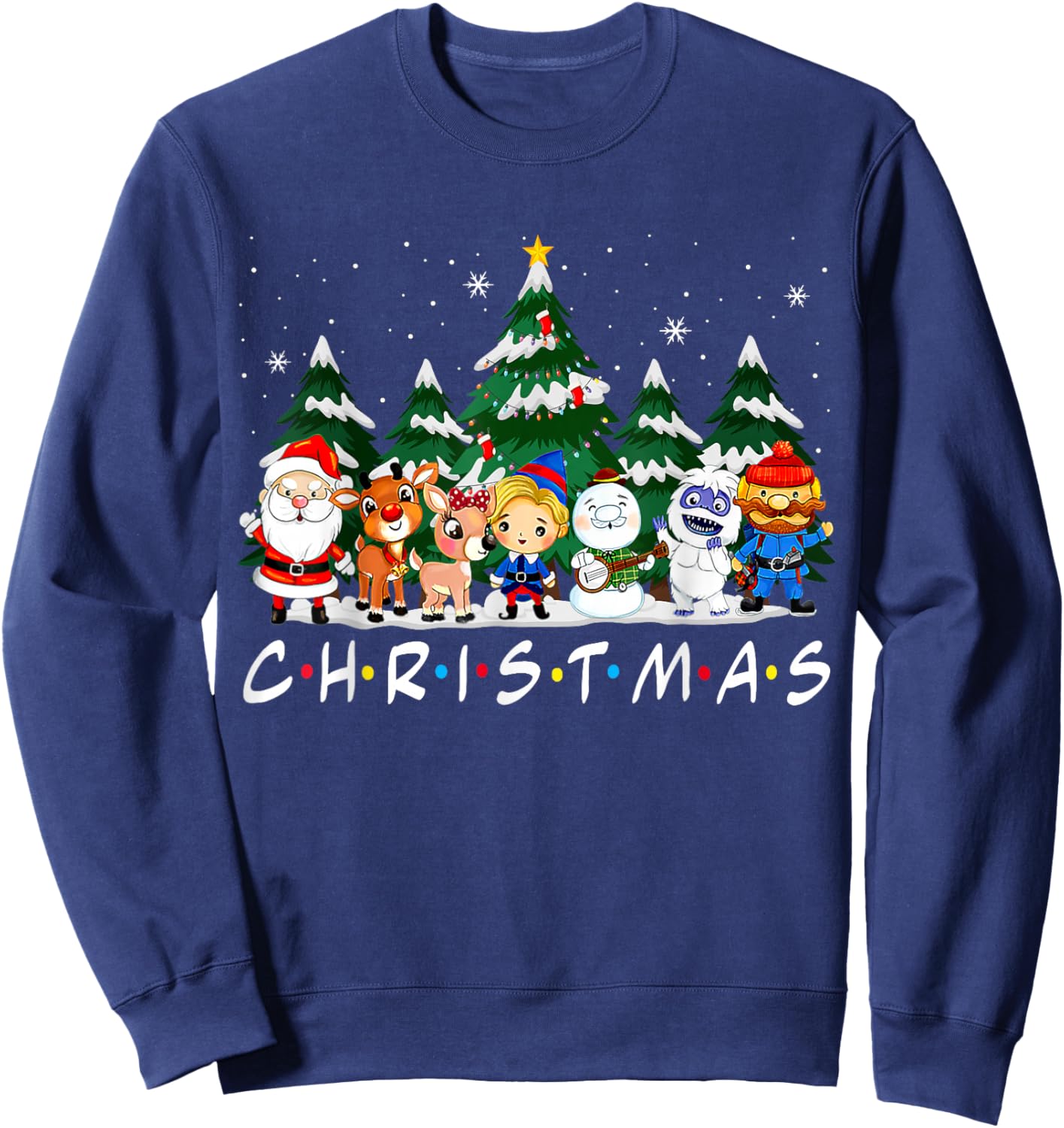 Friends Christmas Santa Rudolph Snowman Family Pajama Xmas Sweatshirt - Sweatshirt | Navy