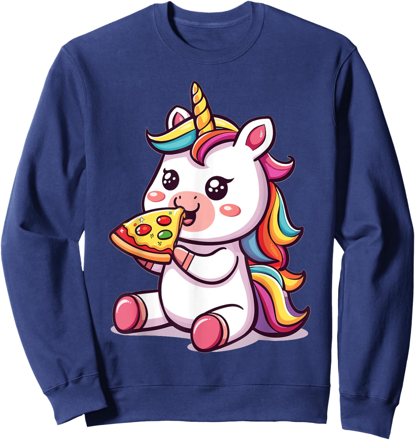 Funny Unicorn eating Pizza Graphic Sweatshirt - Sweatshirt | Navy
