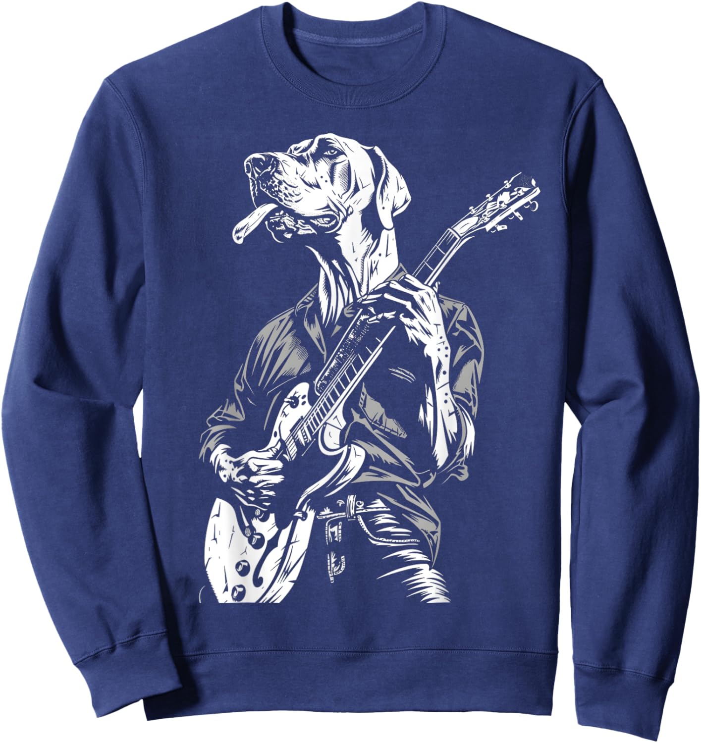 Funny Great Dane Dog Playing Electric Guitar Rock Dog Dad Men Women Kids Sweatshirt - Sweatshirt | Navy