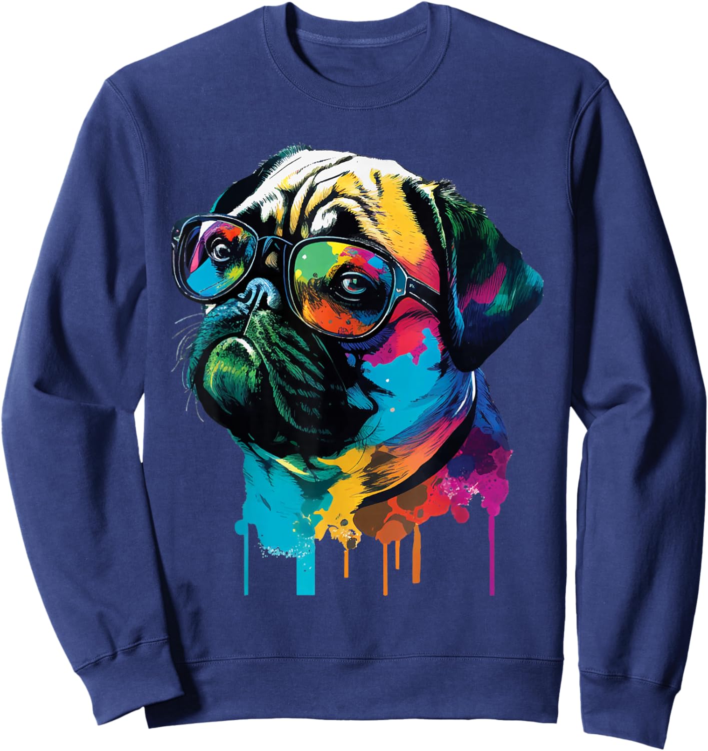Colorful Pug Artwork - Dog Owner Pet Trainer Animal Lover Sweatshirt - Sweatshirt | Navy