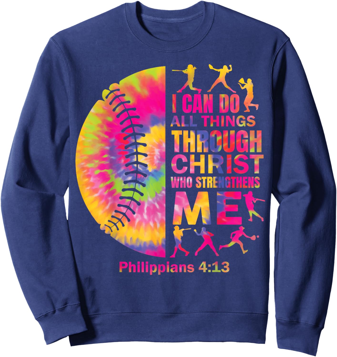 Women Christian Christ Softball t Shirt Teen Girls Tie Dye Sweatshirt - Sweatshirt | Navy