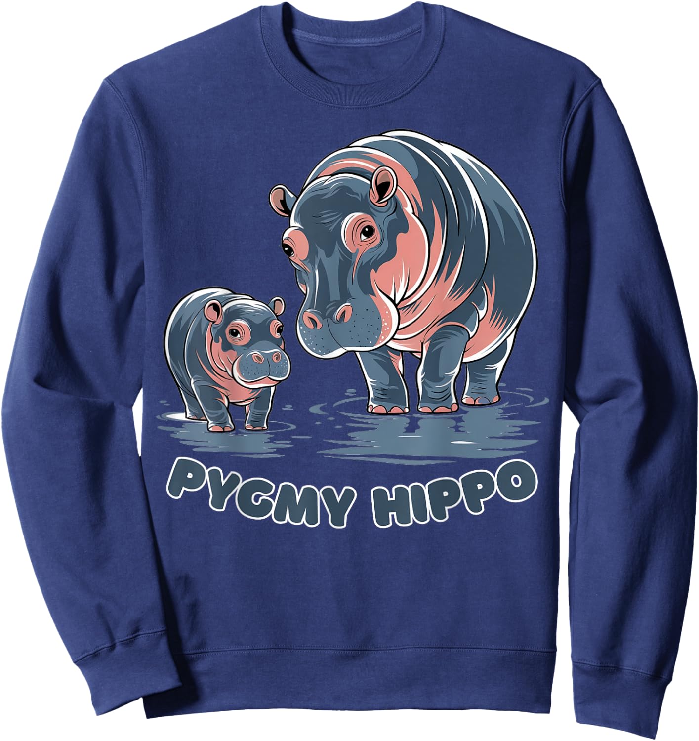 Cute Baby Pygmy Hippo Moo Deng Funny Zoo For Family Kids Sweatshirt - Sweatshirt | Navy