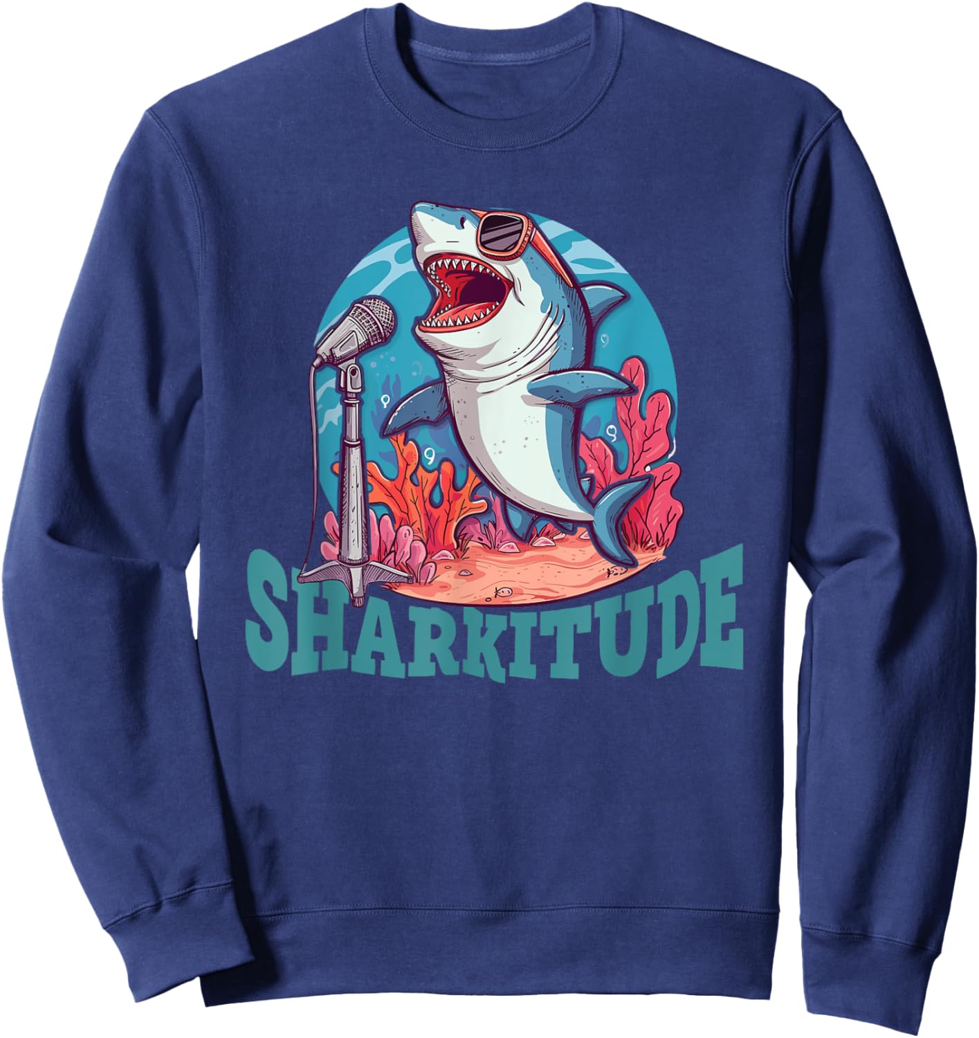 Sharkitude Shark Singing With Attitude Sweatshirt - Sweatshirt | Navy