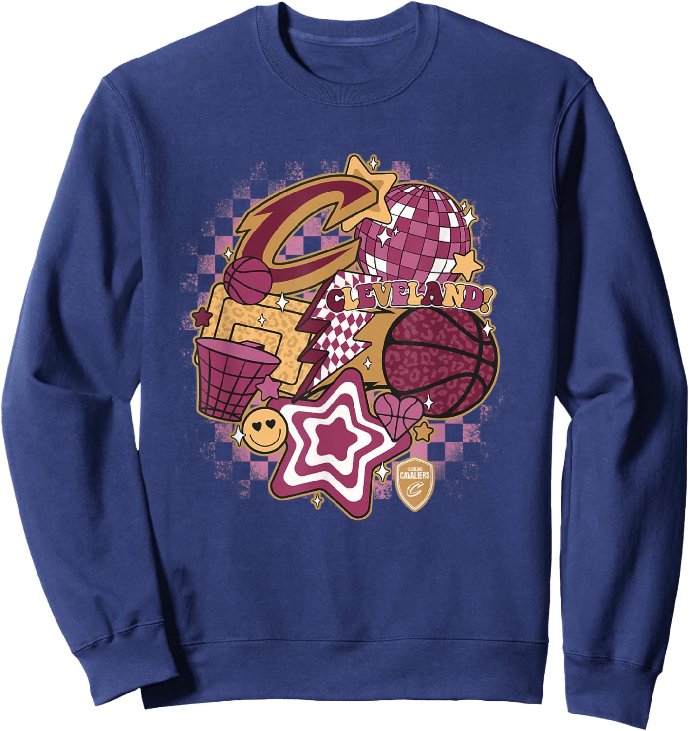NBA Cleveland Cavaliers Psychedelic Basketball Collage , Small, White Sweatshirt - Sweatshirt | Navy