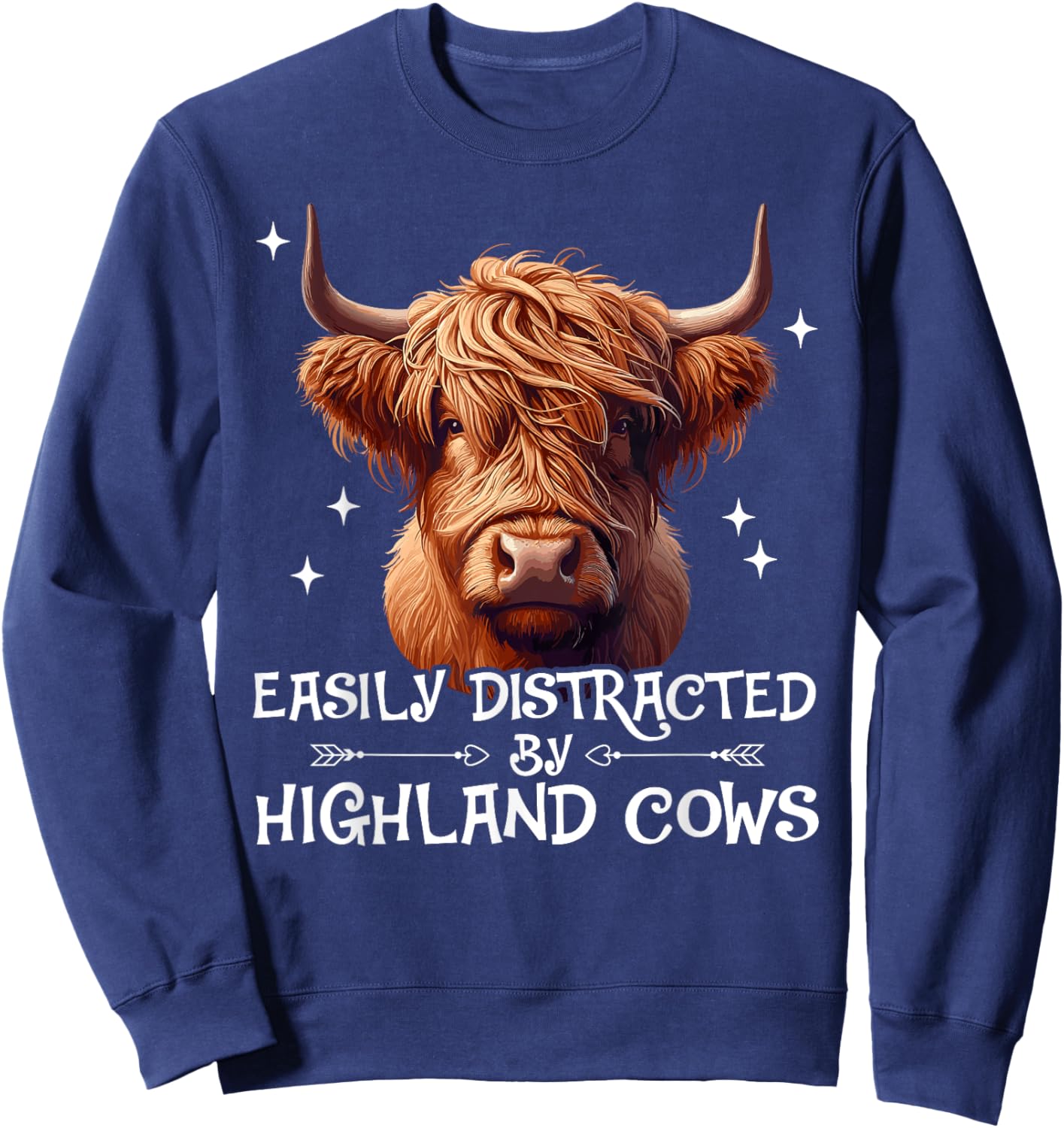 Retro Vintage Farmer | Easily Distracted By Highland Cows Sweatshirt - Sweatshirt | Navy