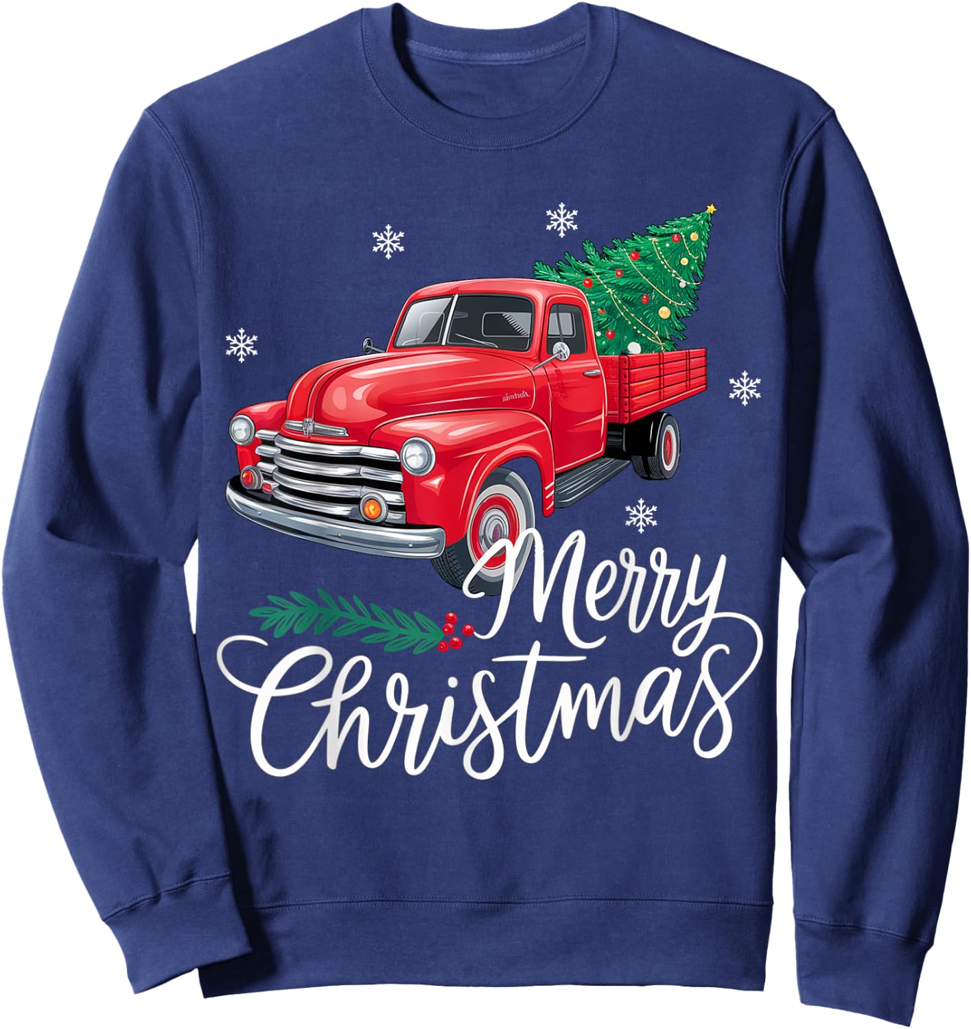 Vintage Wagon Red Truck Christmas Tree Pajama Family Xmas Sweatshirt - Sweatshirt | Navy
