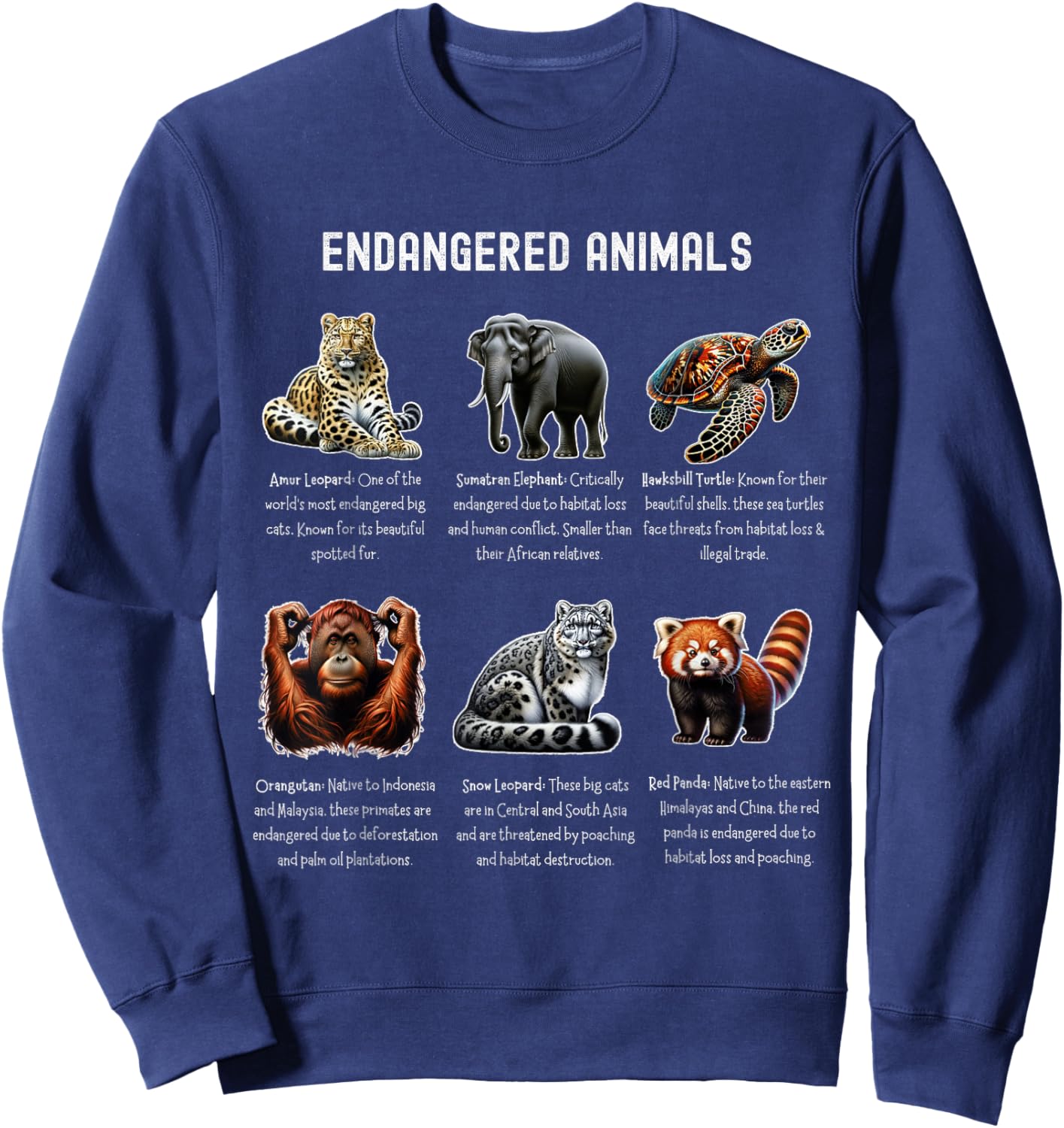 Educational Endangered Species Conservation Awareness Sweatshirt - Sweatshirt | Navy