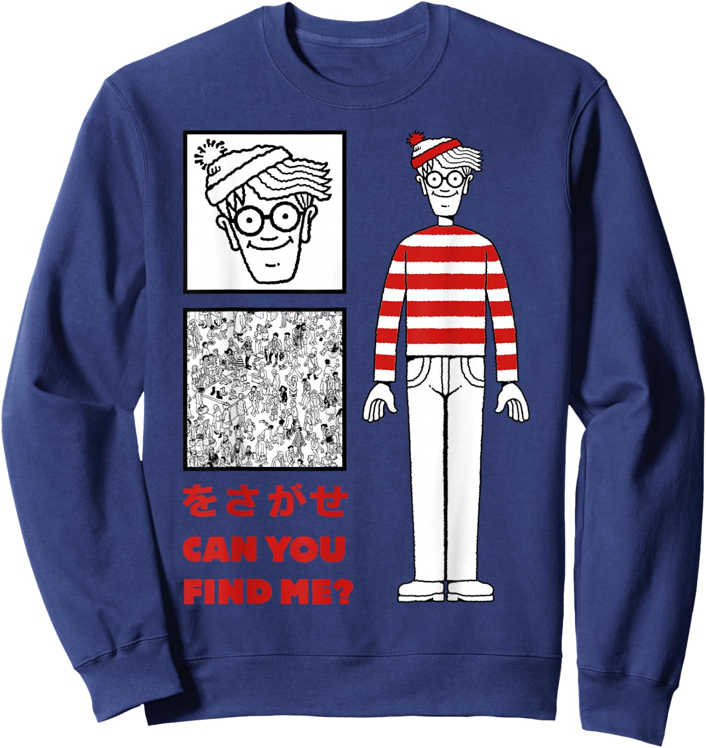 Where's Waldo Can You Find Me Kanji Poster Graphic Sweatshirt - Sweatshirt | Navy