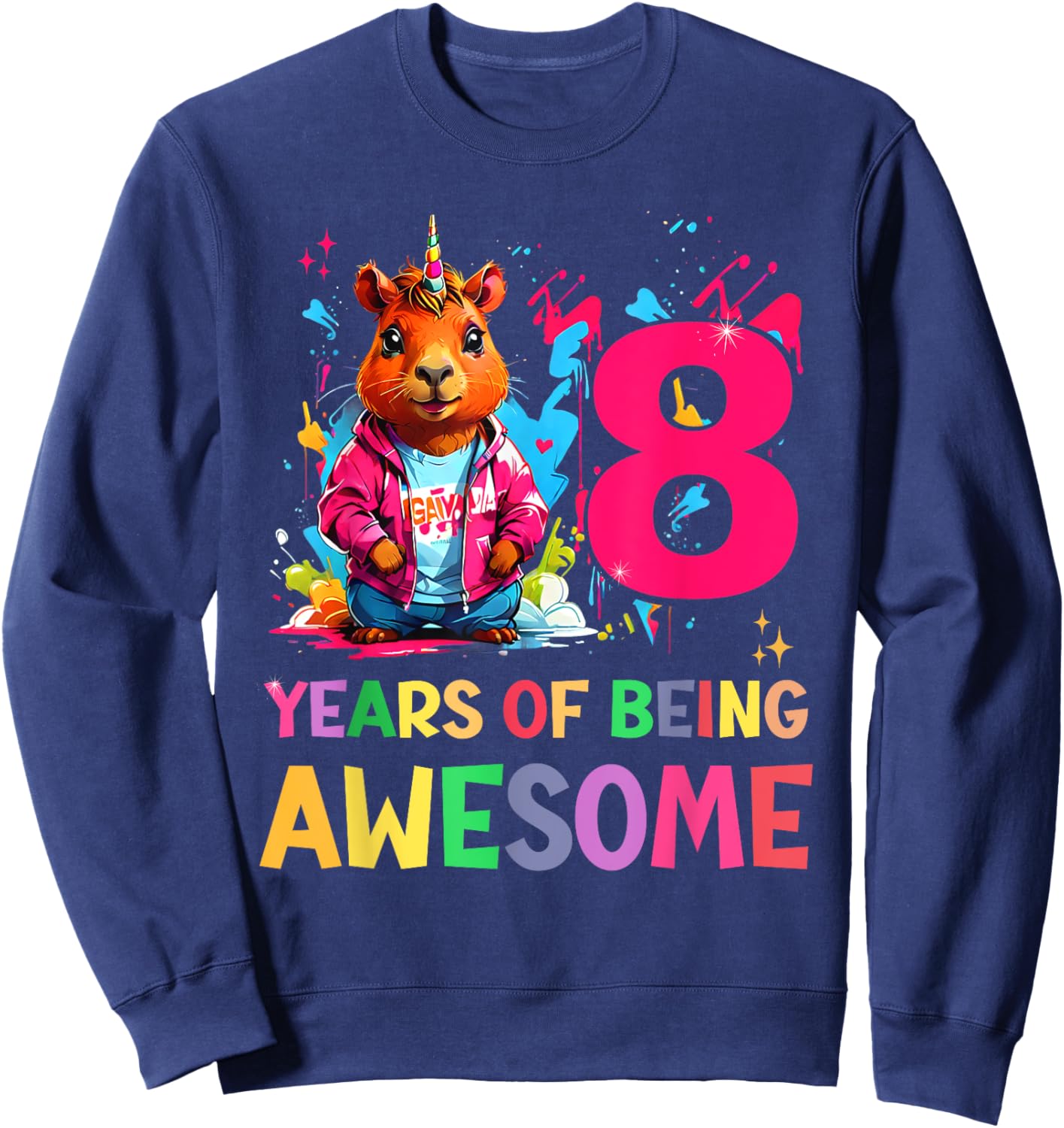 awesome capybara cappy birthday 8 year old Girls 8th B-day Sweatshirt - Sweatshirt | Navy