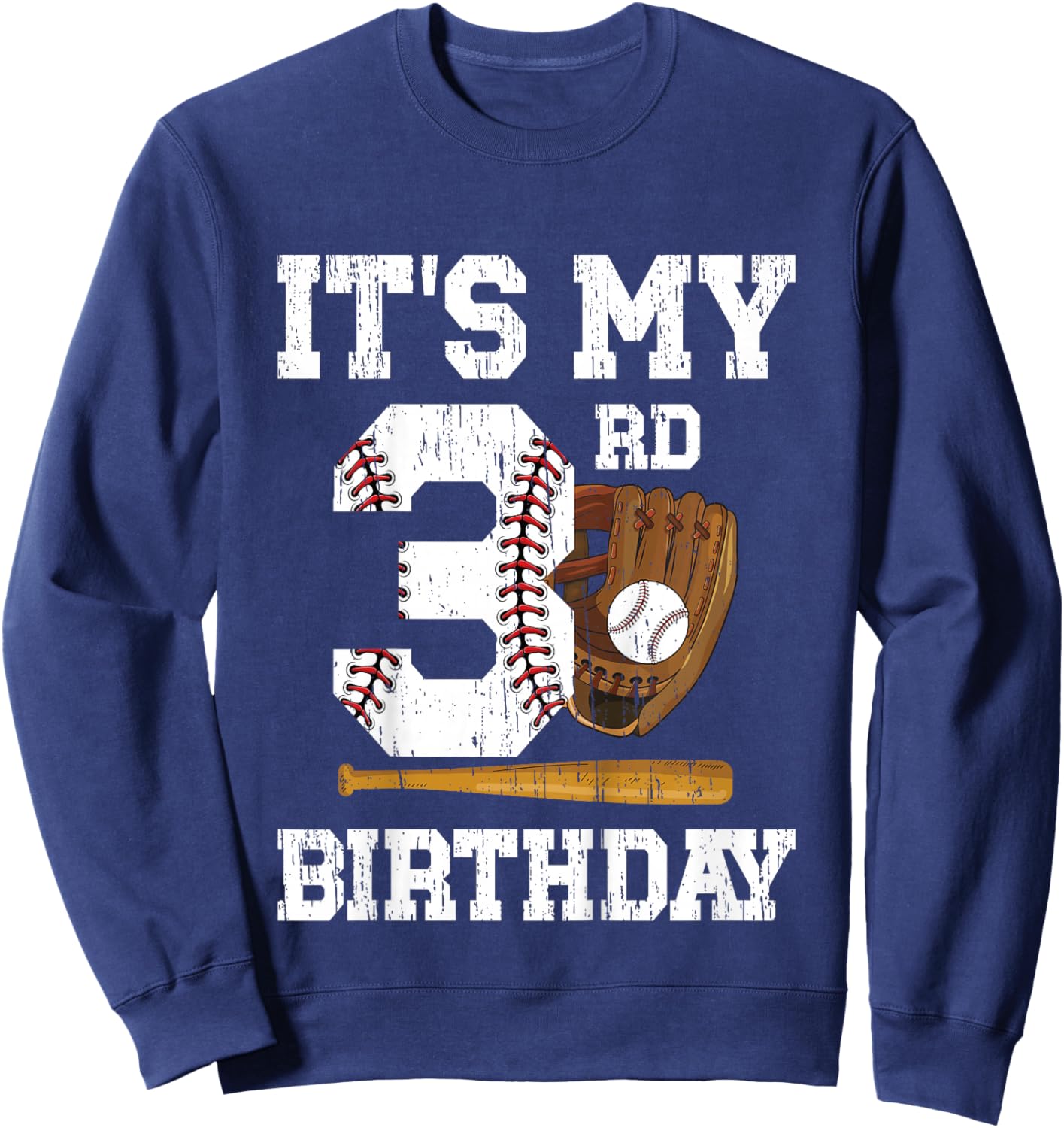 Kids My 3rd Birthday Baseball Boy Three Year Old Baseball Player Sweatshirt - Sweatshirt | Navy