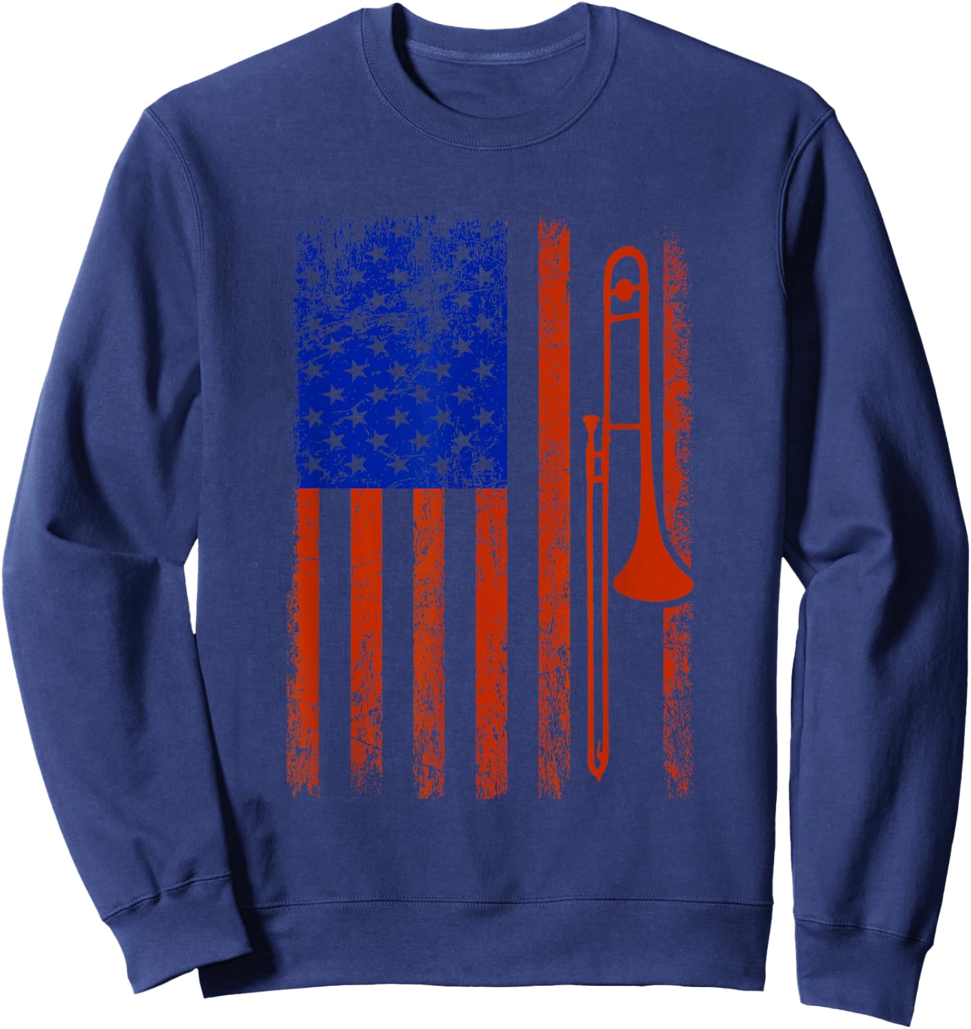 Trombone Player USA Flag | Trombone Merchandise Kids Men Sweatshirt - Sweatshirt | Navy