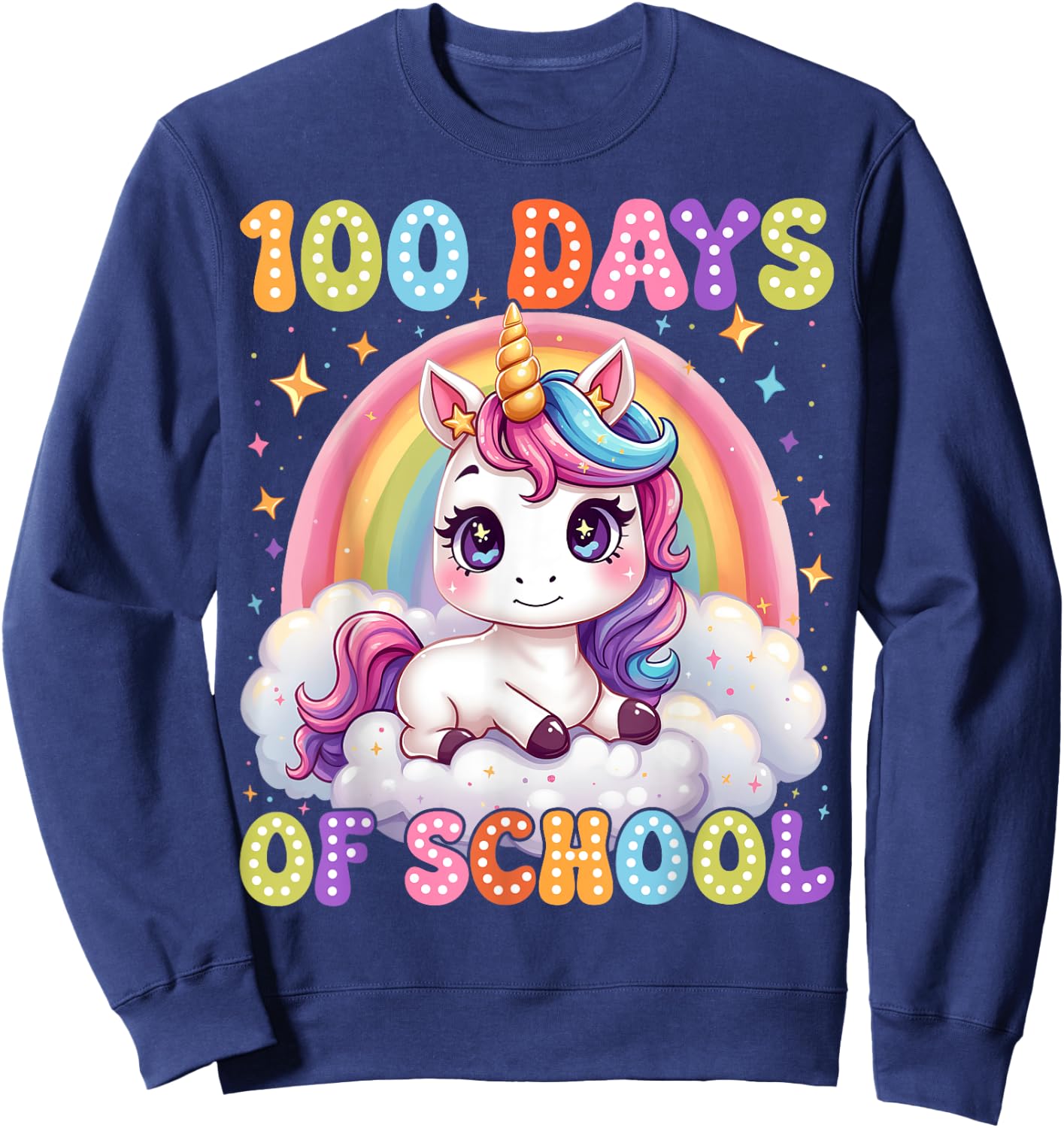 100 Days Of School Unicorn 100th Day Of School Teacher Kids Sweatshirt - Sweatshirt | Navy