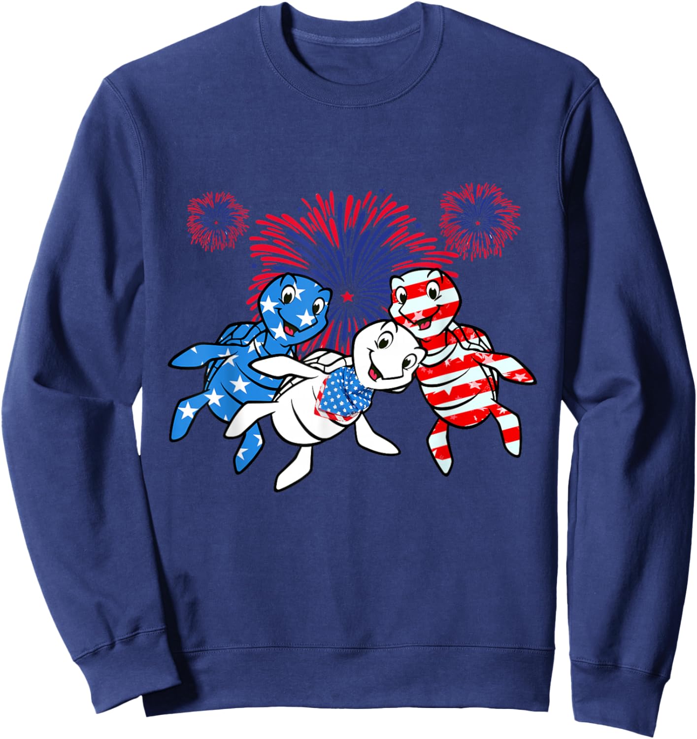 Sea Turtles 4th of July American USA Flag Patriotic Sweatshirt - Sweatshirt | Navy