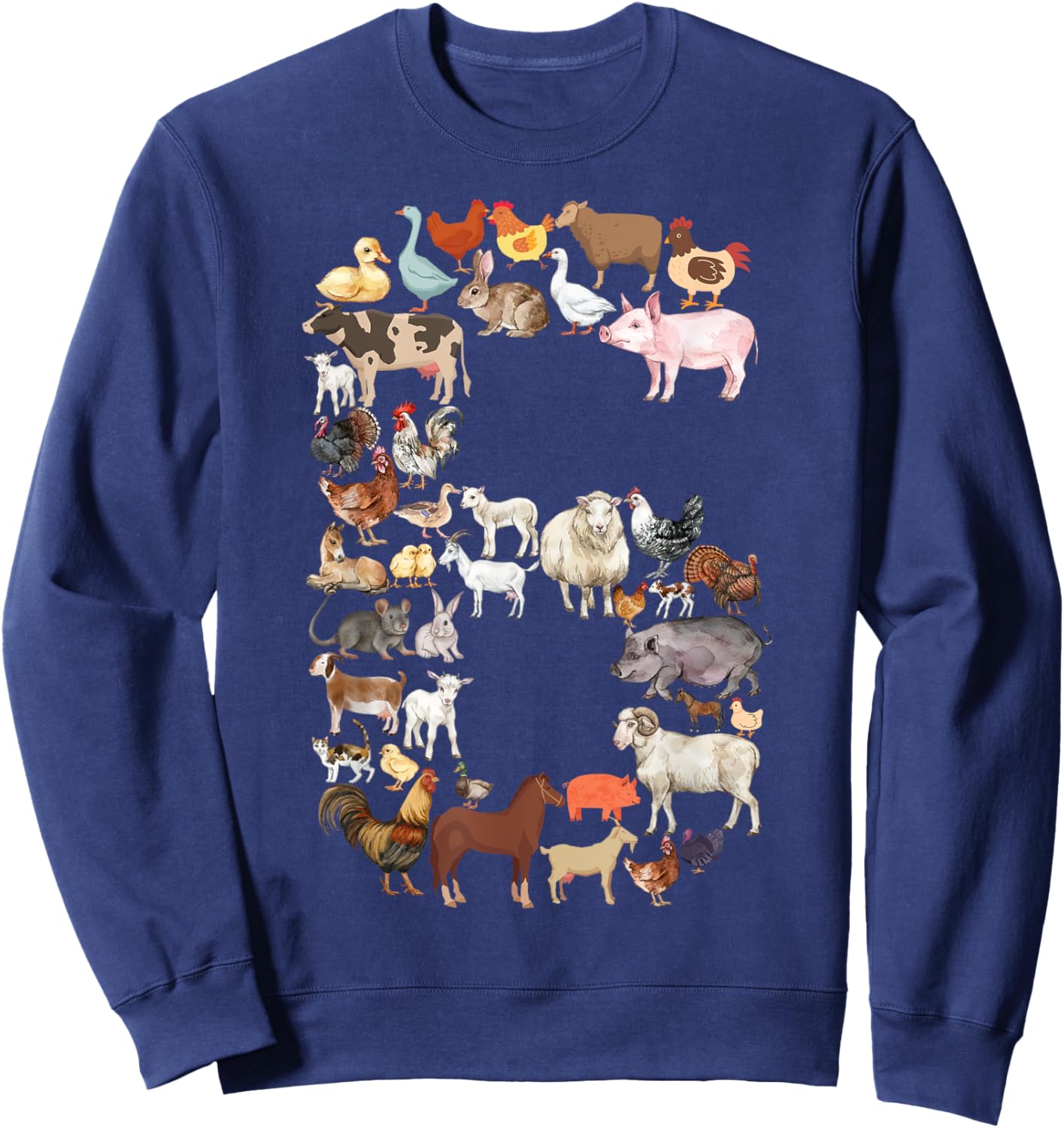 Fun 6th Birthday Farm Animals Theme Boy Kids 6 Year Old Bday Sweatshirt - Sweatshirt | Navy