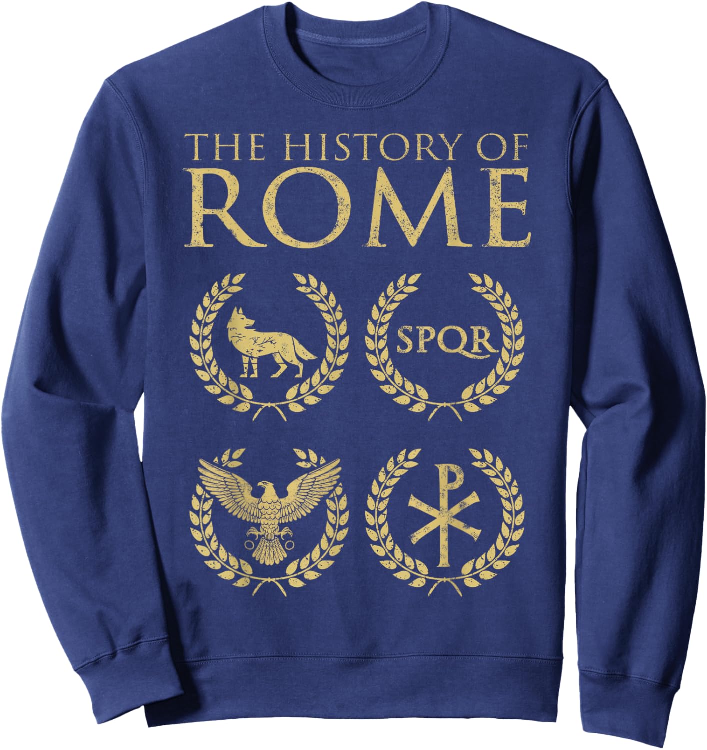 Agema Apparel -Adults Roman History , Red, Small, Short Sleeve, Classic Fit, Cotton Blend, Unique Roman History Graphic Print Sweatshirt - Sweatshirt | Navy