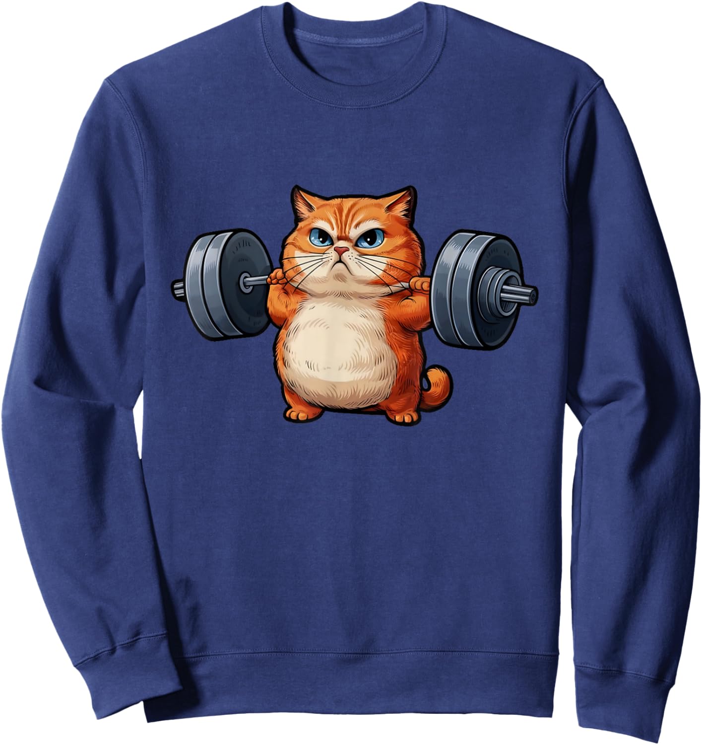 Cat Weightlifting - Funny Cat Workout and Fitness Women Kids Sweatshirt - Sweatshirt | Navy