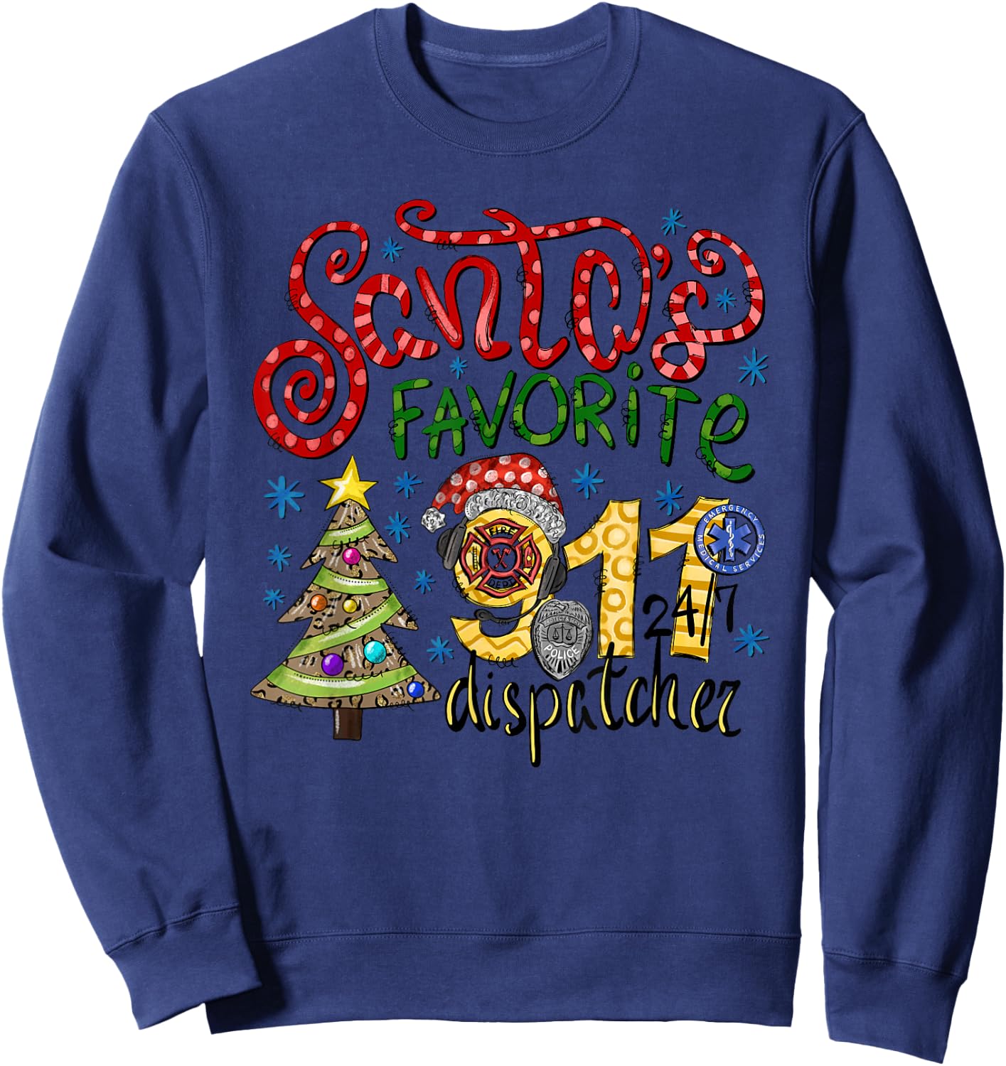Santa's Favorite Dispatcher, 911 Dispatch Christmas Holiday Sweatshirt - Sweatshirt | Navy