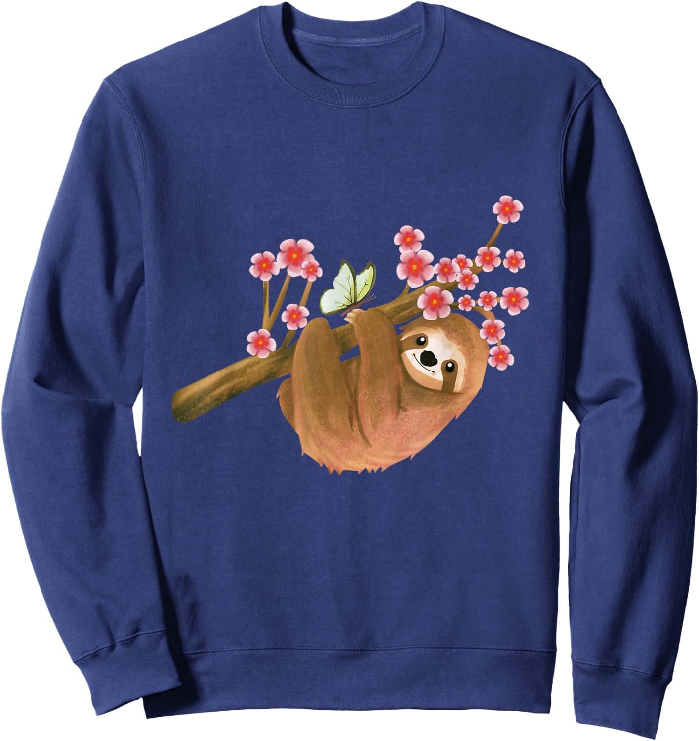 Vintage Sloth Shirt Japanese Cherry Blossom Flower Sakura Sweatshirt - Sweatshirt | Navy