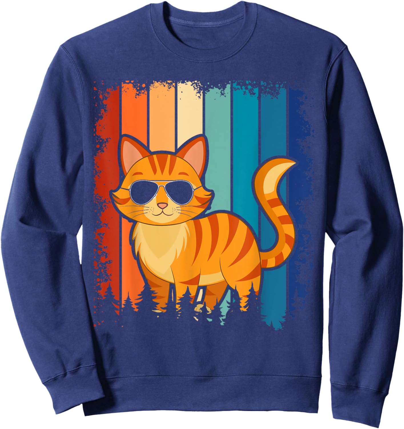 Vintage Style Orange Tabby Cat Friendly Wearing Sunglasses Sweatshirt - Sweatshirt | Navy