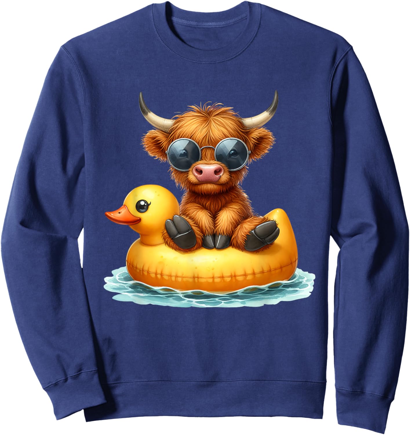 Cute Highland Cow Duck Pool Float Summer Vibes Swimming Sweatshirt - Sweatshirt | Navy
