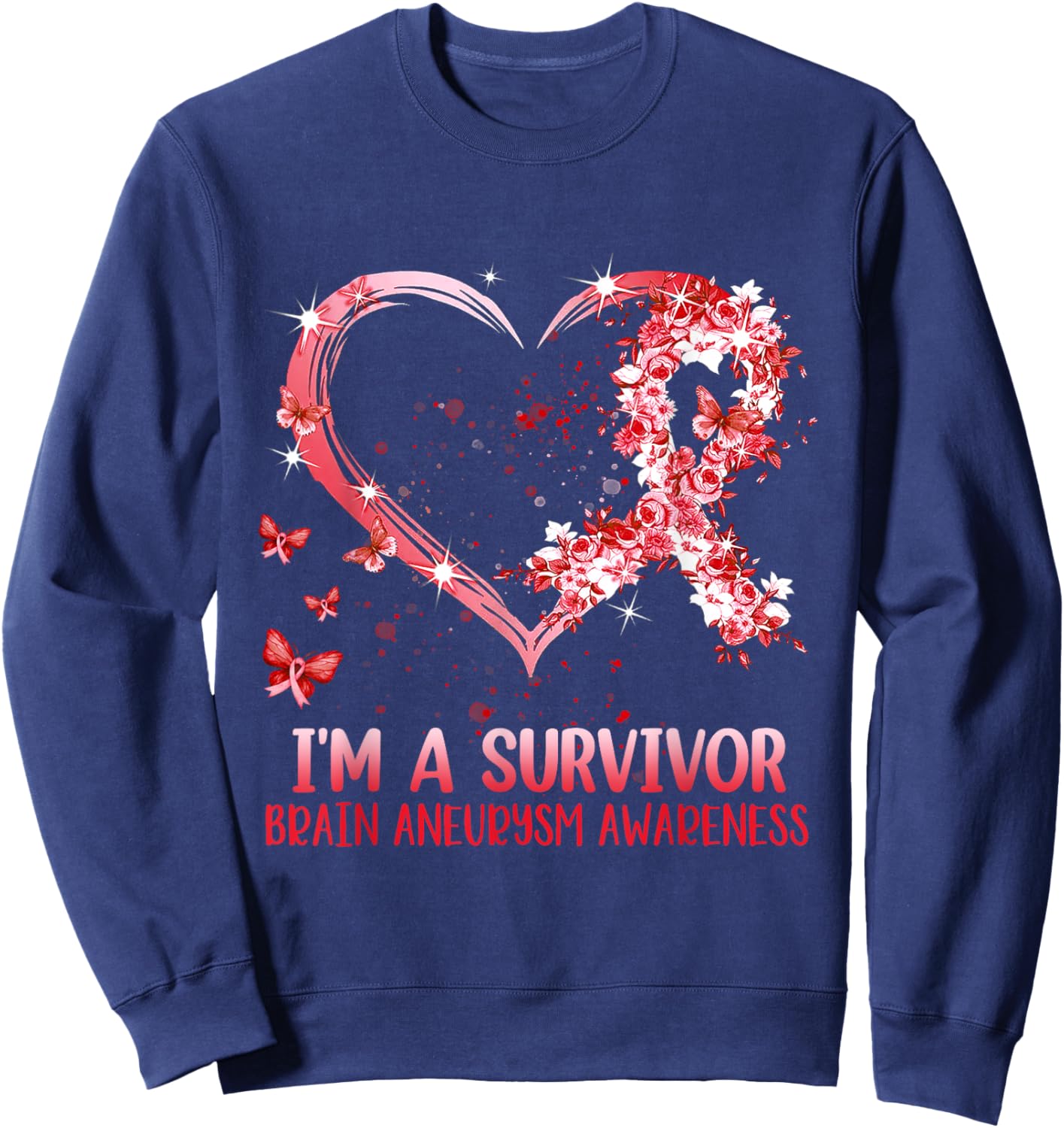 I'm A Survivor Brain Aneurysm Awareness Burgundy Heart Sweatshirt - Sweatshirt | Navy