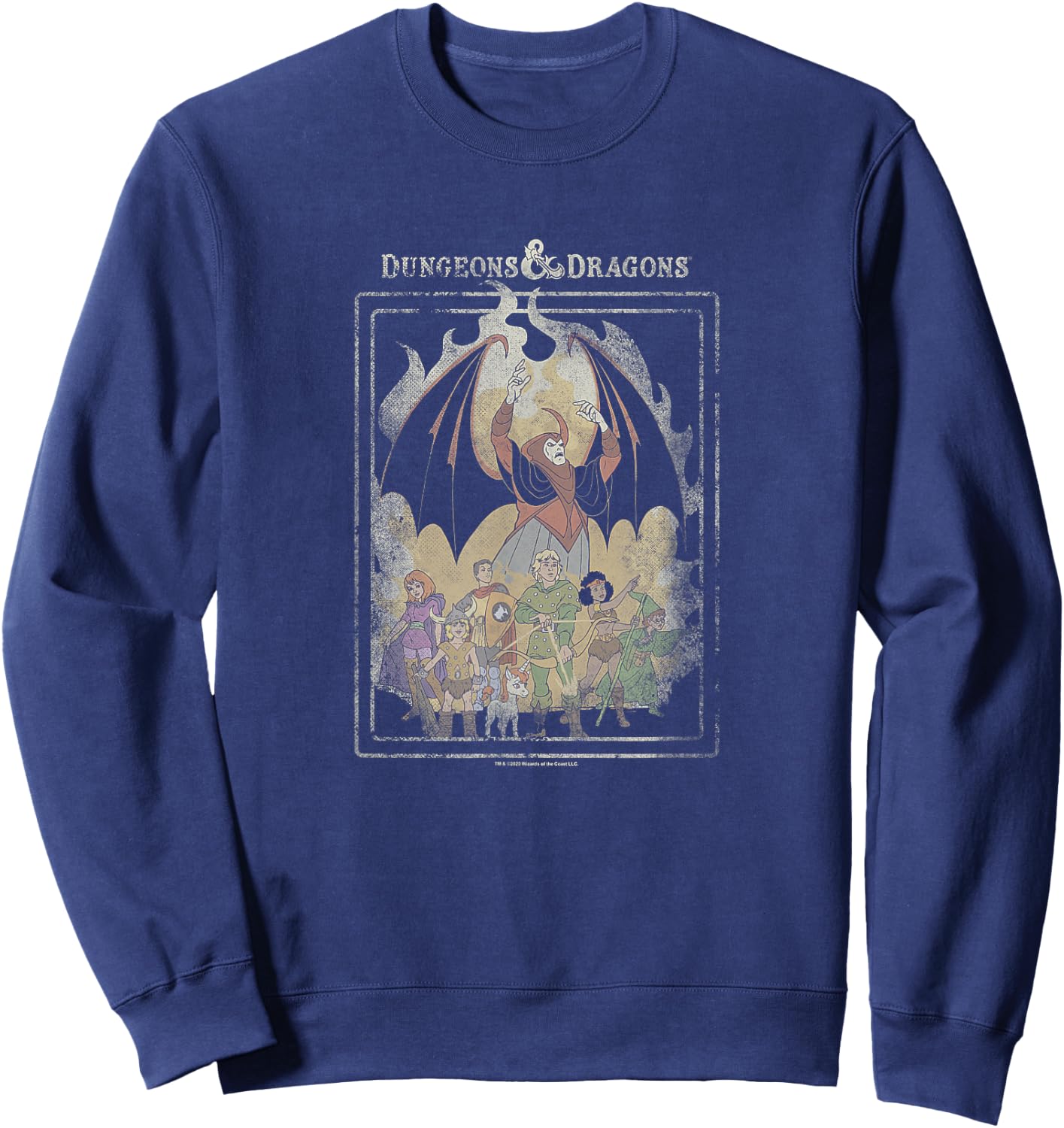 Dungeons & Dragons Group Shot Retro Flames Sweatshirt - Sweatshirt | Navy