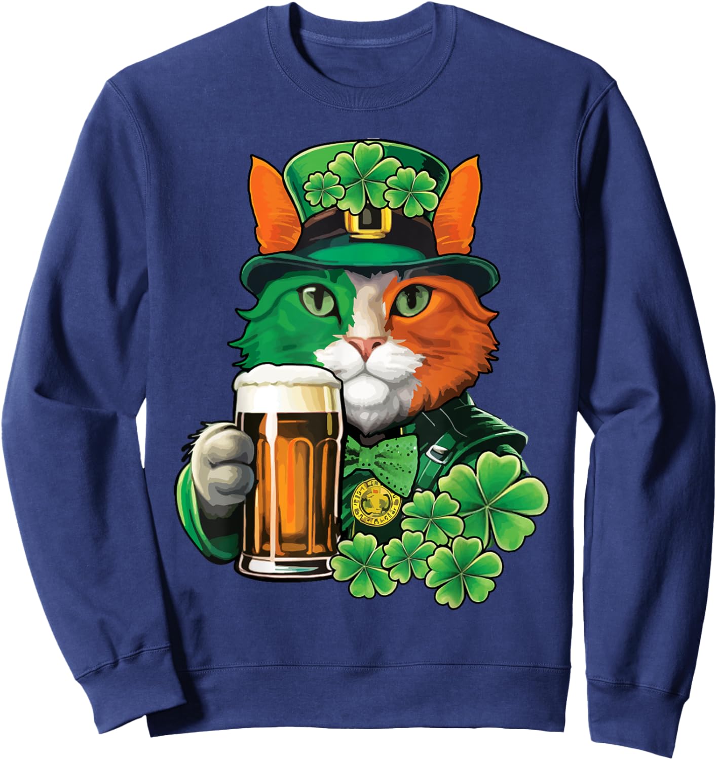Cat Holding Beer St Patricks Day Saint Patricks Day Sweatshirt - Sweatshirt | Navy
