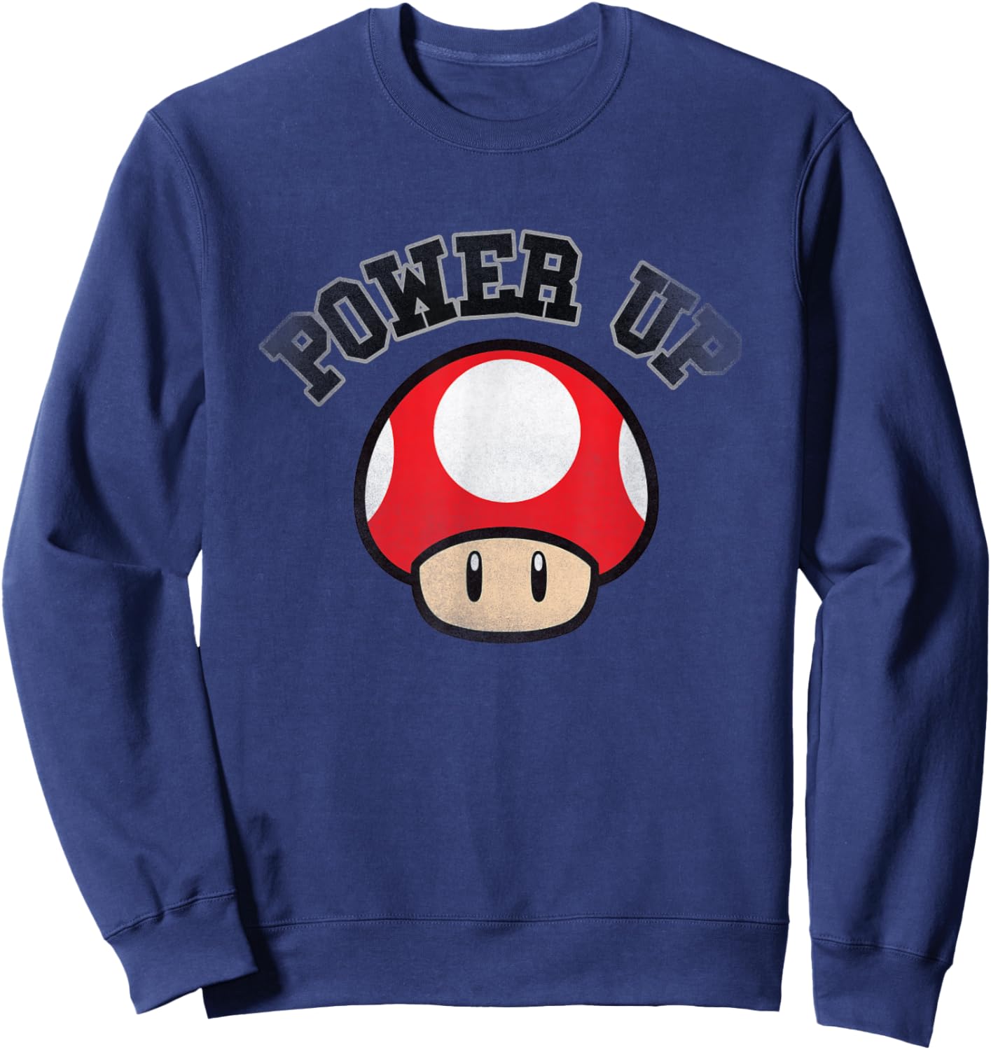 Super Mario Power Up Red Mushroom Distressed Sweatshirt - Sweatshirt | Navy