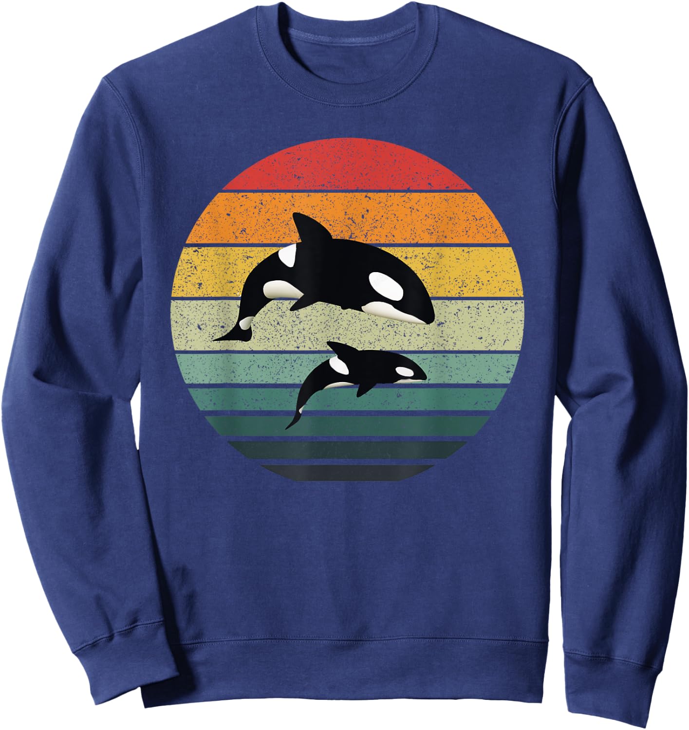 Orca Family Vintage Retro Art, Killer Whale Family Sweatshirt - Sweatshirt | Navy