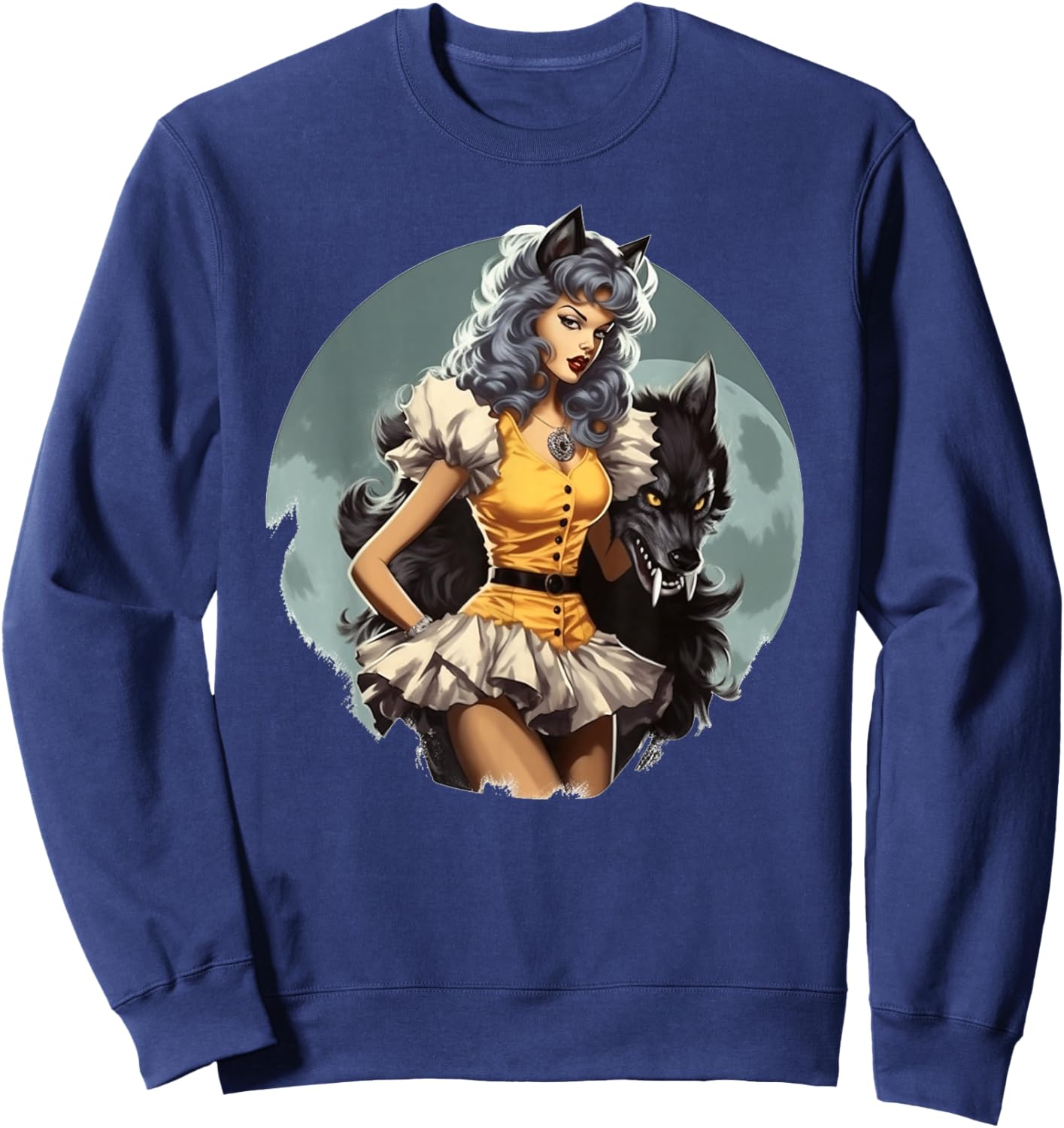 Werewolf PinUp Girl Wolf Halloween Sweatshirt - Sweatshirt | Navy