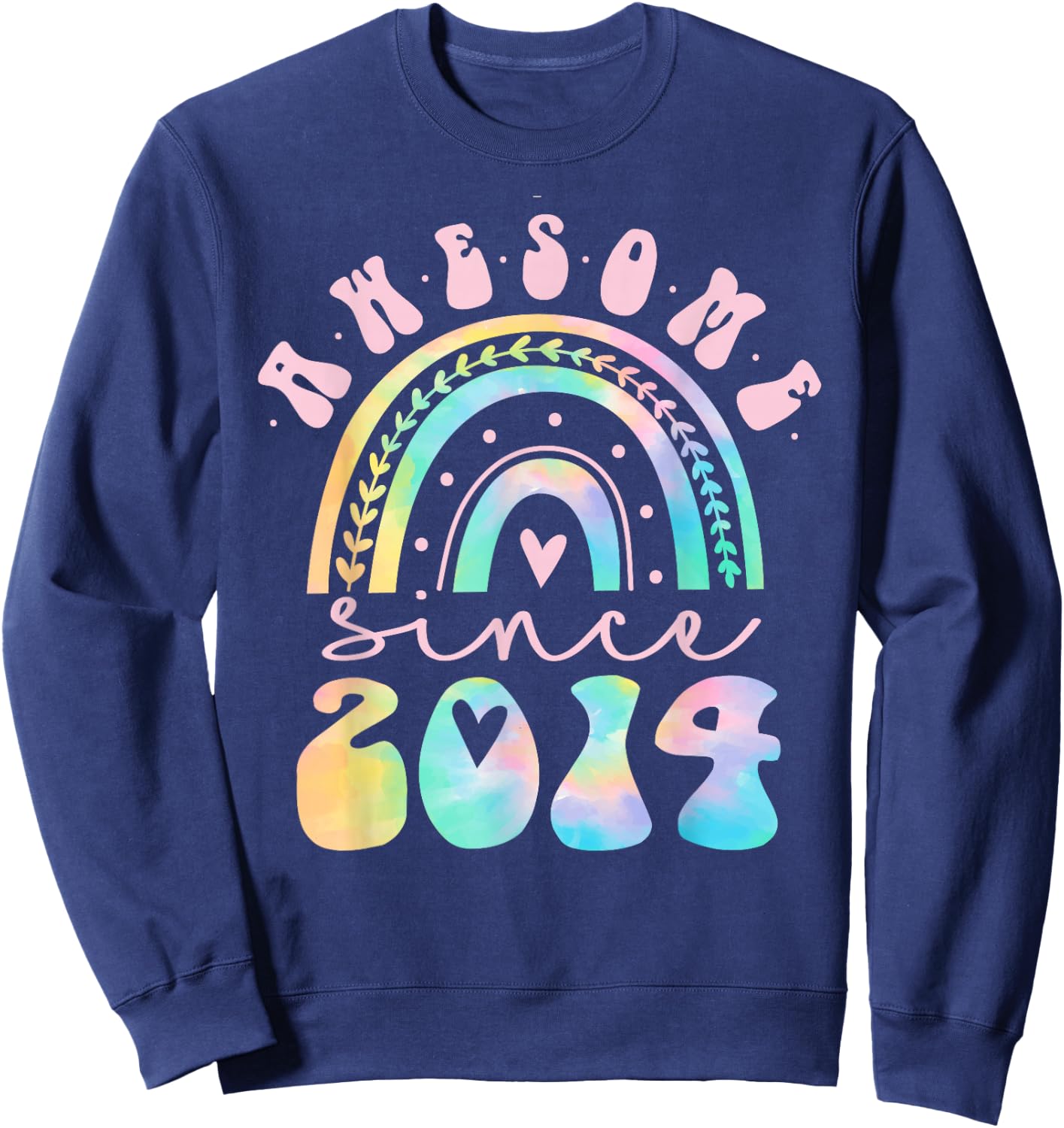 Awesome Since 2014 11 Year Old Rainbow Tie Dye 11th Birthday Sweatshirt - Sweatshirt | Navy