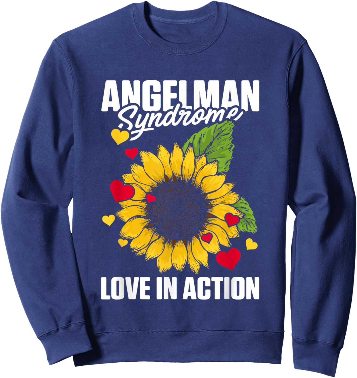 Love In Action Heart Sunflower Graphic Angelman Syndrome Sweatshirt - Sweatshirt | Navy