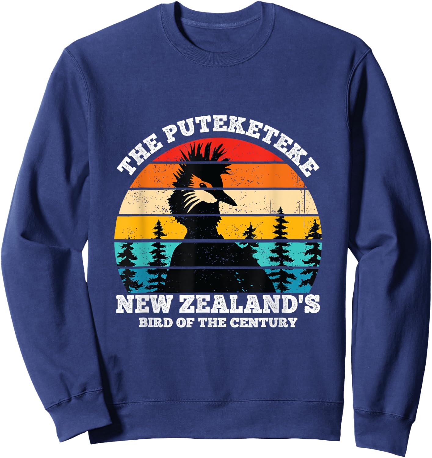 Retro Puteketeke New Zealand's Bird Of The Century Wildlife Sweatshirt - Sweatshirt | Navy