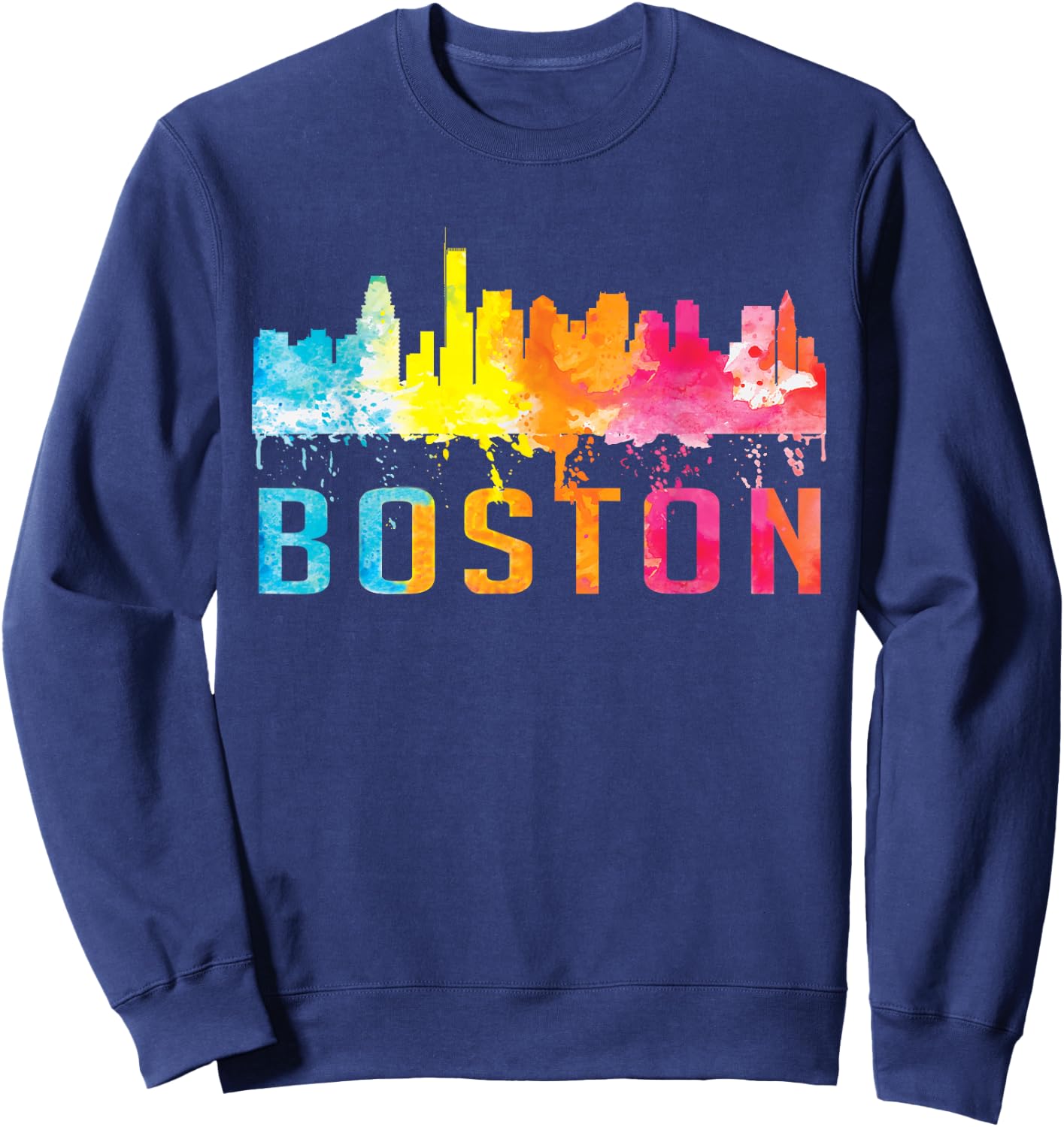 Boston Massachusetts Retro Watercolor Skyline Souvenir Sweatshirt - Sweatshirt | Navy
