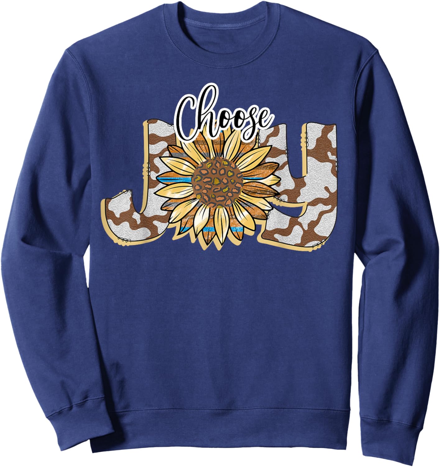 Choose Joy Inspirational Sunflower And Camo Western Sweatshirt - Sweatshirt | Navy