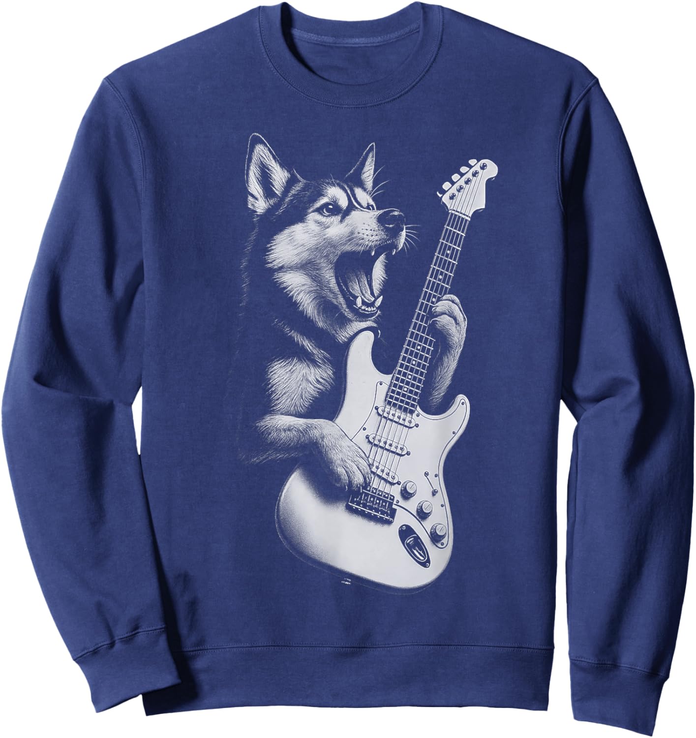 Husky Playing Guitar Rock Music Dog Lover Sweatshirt - Sweatshirt | Navy