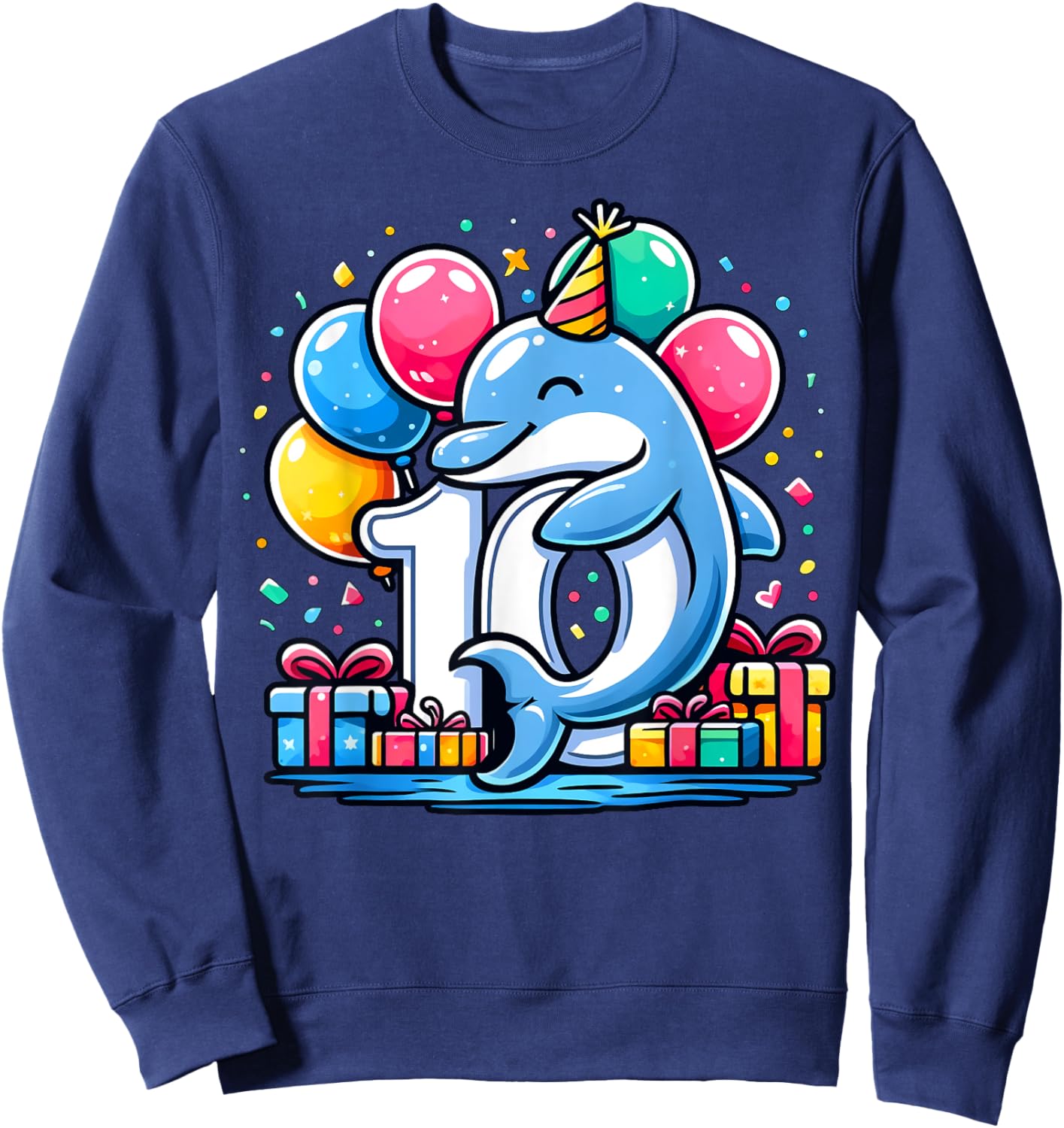 Kids Dolphin Theme tenth Bday Party 10th Dolphin Birthday Sweatshirt - Sweatshirt | Navy