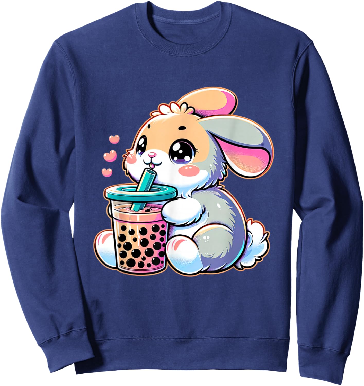 Cute Bunny Rabbit Drink Boba Tea Kawaii Easter For Kid Teen Sweatshirt - Sweatshirt | Navy