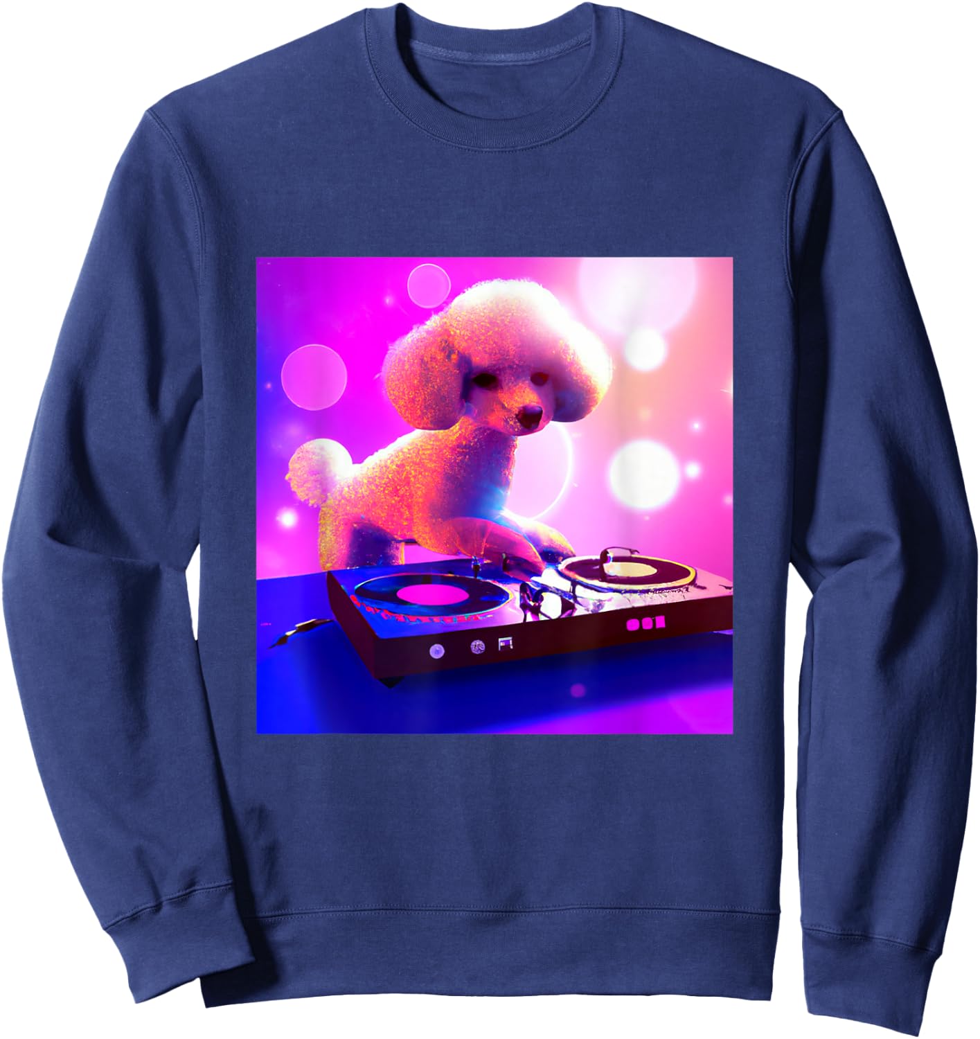 Toy Poodle DJ Vaporwave Dog Shirt Aesthetic Boys Girls Men Sweatshirt - Sweatshirt | Navy