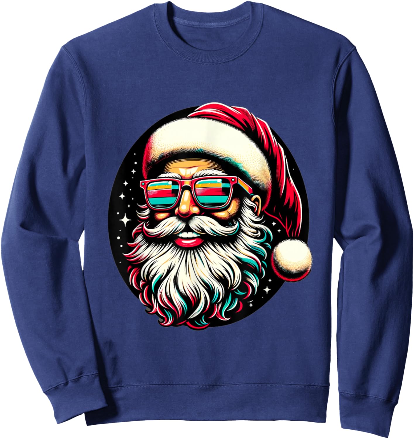 Retro Santa Face Sunglasses Christmas Holiday Xmas Men Women Sweatshirt - Sweatshirt | Navy