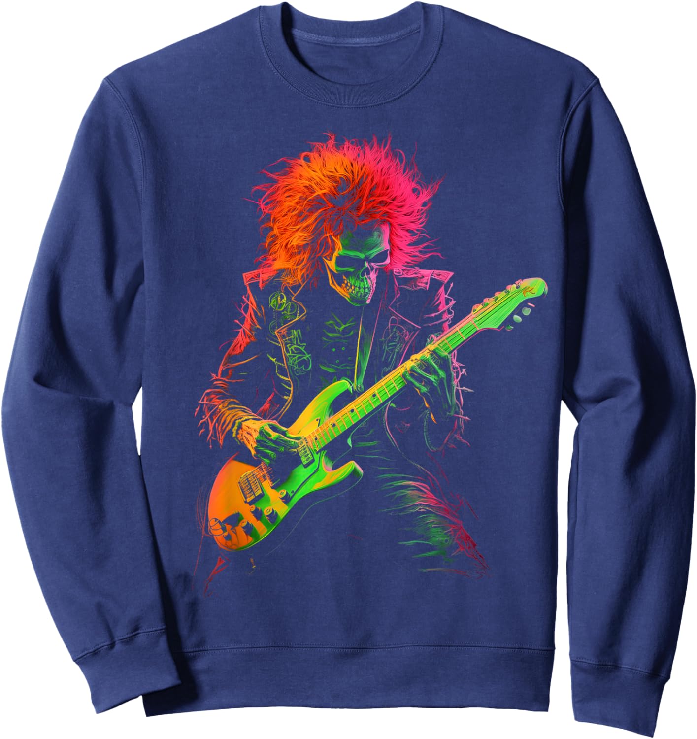 Skeleton Playing Guitar Rock Band Halloween Sweatshirt - Sweatshirt | Navy