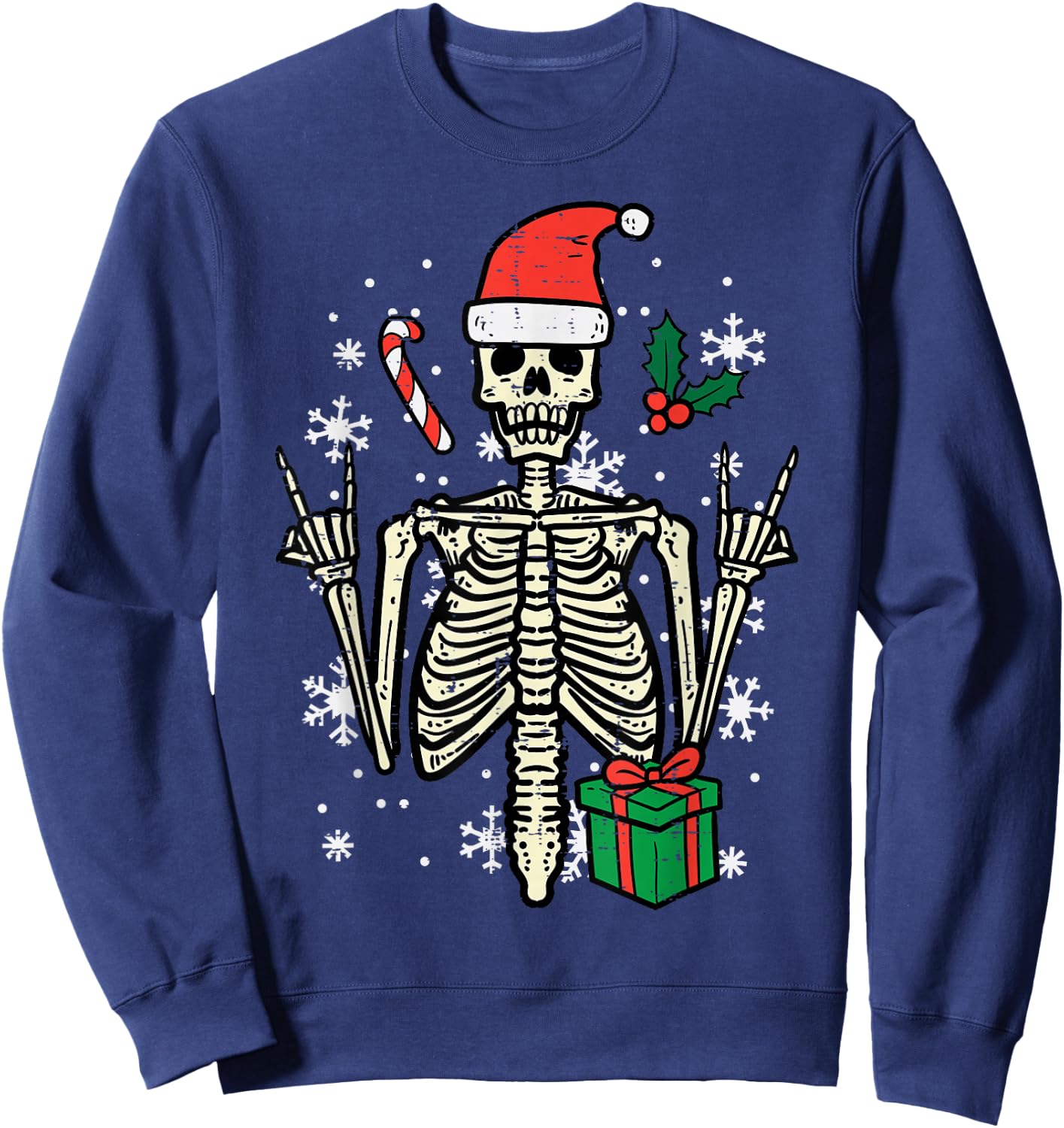 Christmas Rocker Skeleton Santa Rock Hand Xmas Men Boys Kids Sweatshirt - Sweatshirt | Navy
