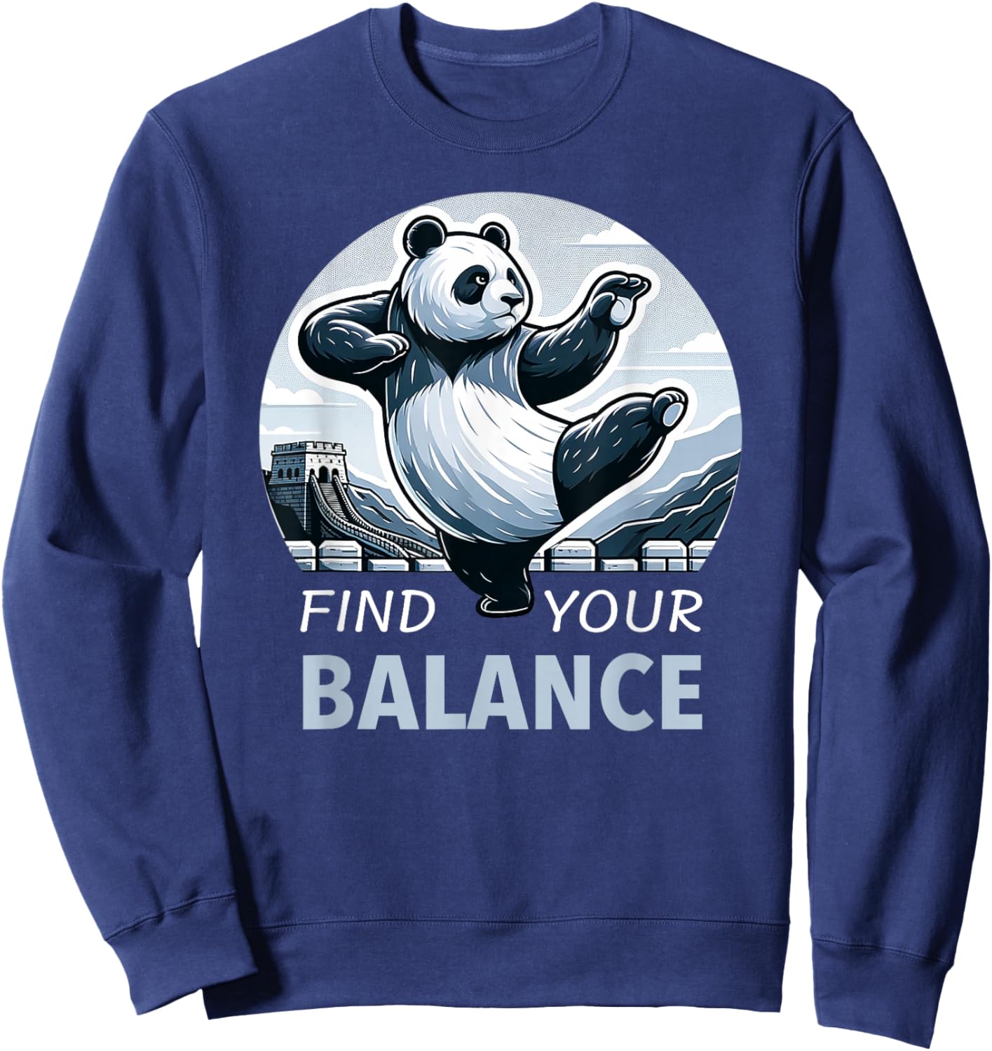 Tai Chi Panda and Great Wall of China Chinese Kungfu Sweatshirt - Sweatshirt | Navy