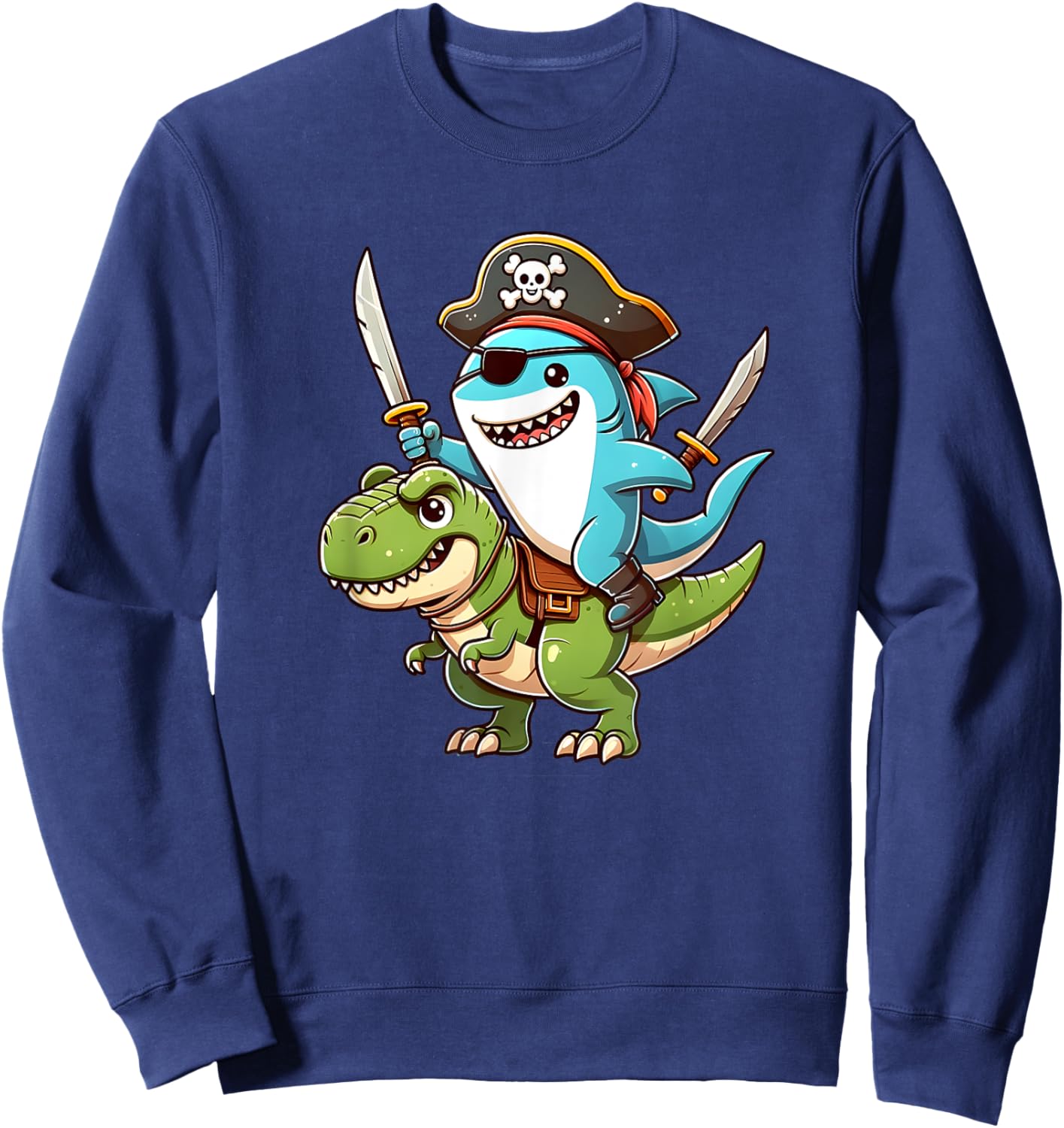 Funny shark ride T Rex in a Pirate Costume Sweatshirt - Sweatshirt | Navy